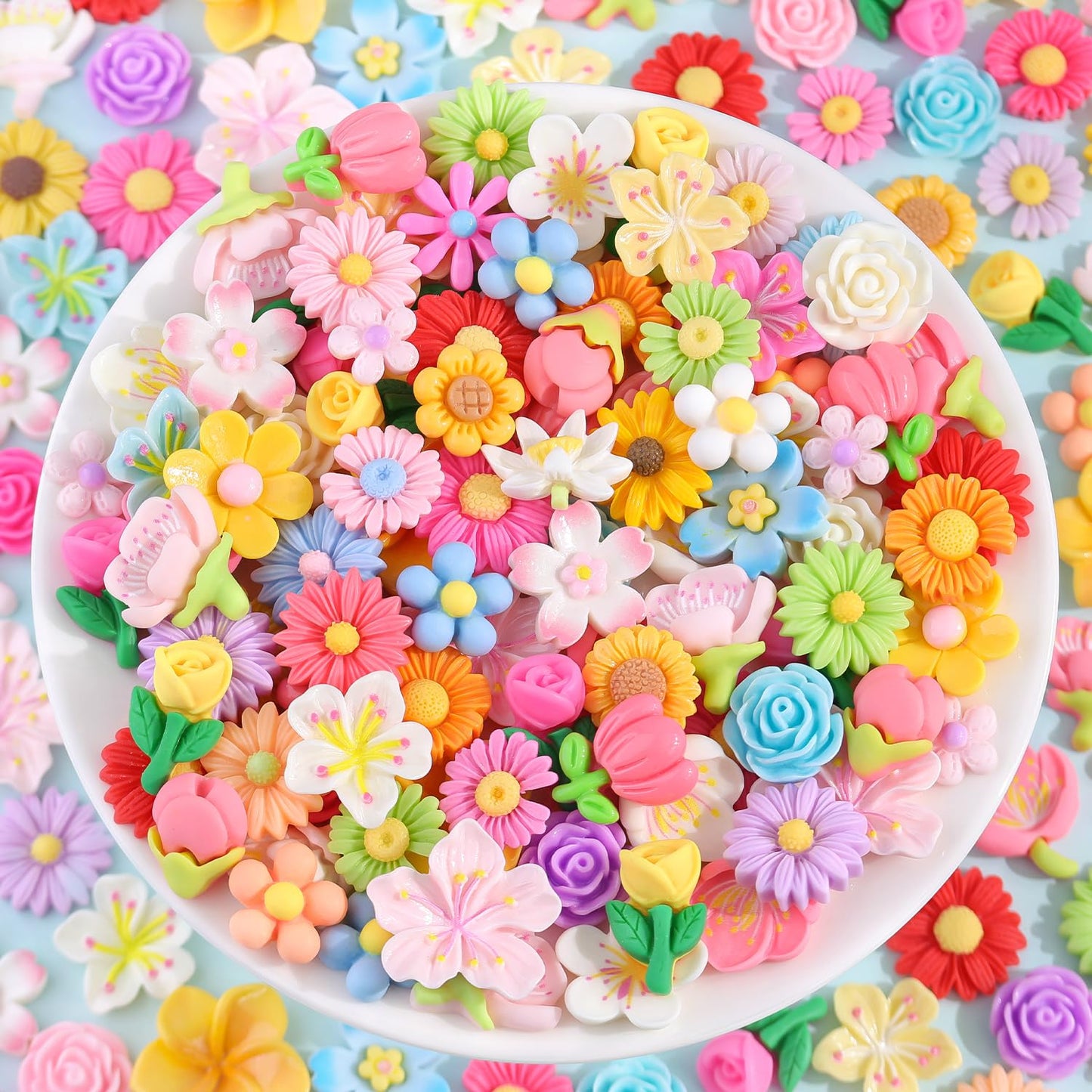100PCS Flower Slime Charms Cute Flatback Resin Charms for Slime, Kawaii Random Decoden Charm for Embellishments Phone Junk Case Charms Bulk,Hairpins Scrapbooking Crafting DIY Decor