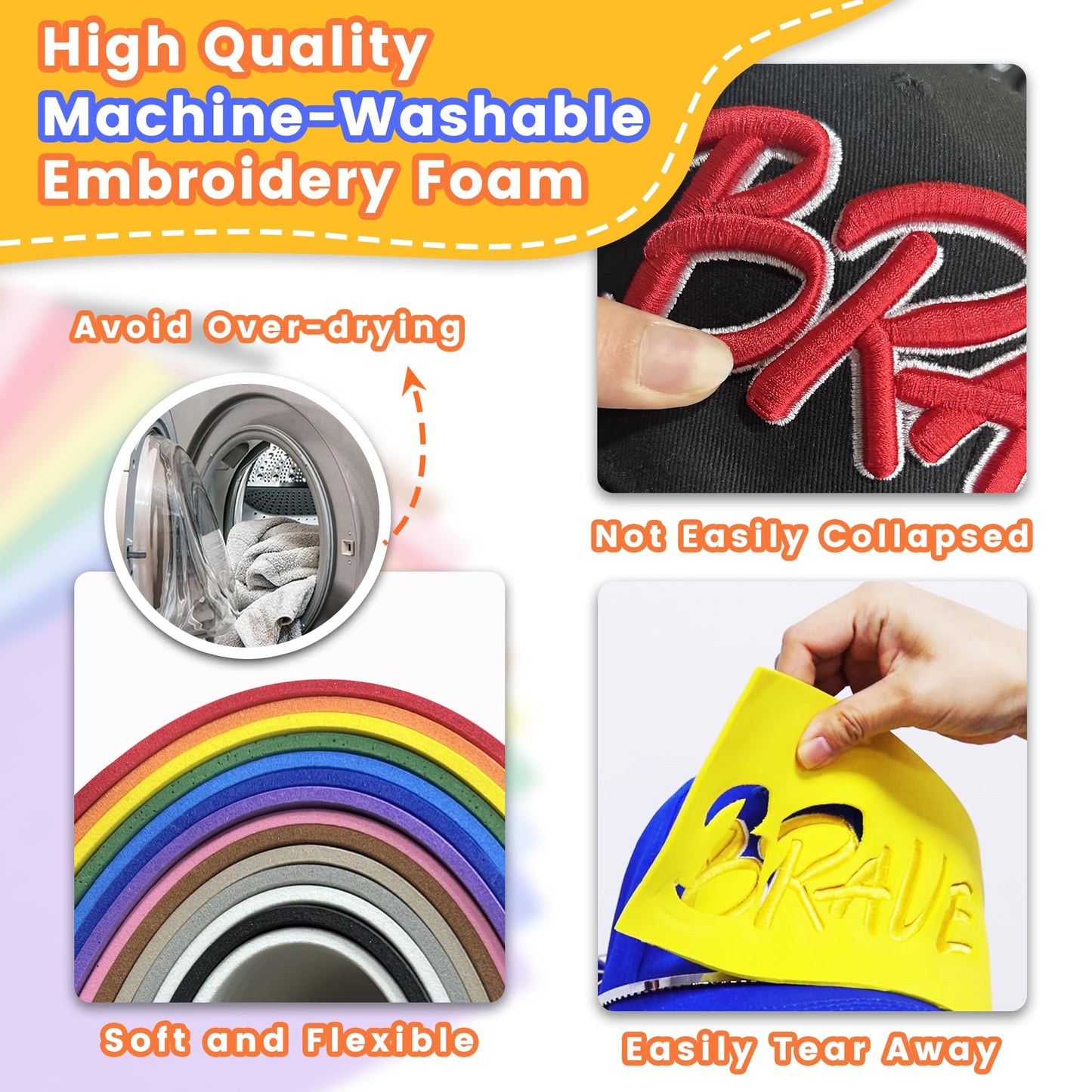 New brothread - 15 Options- 6PCS Embroidery Puffy Foam 9″x12″ Large Size 3MM Creating 3D Embroidery Effect for Caps, Garments, Jackets, Bags, Backpacks and More - White