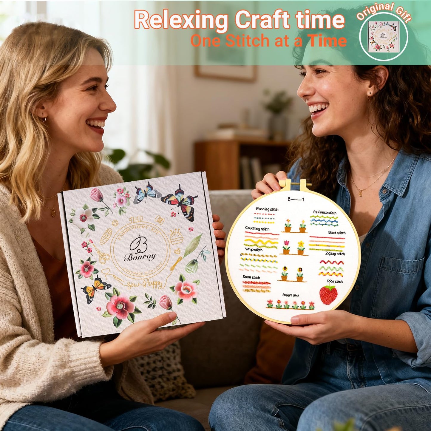 Bonroy Beginners Embroidery Kit for Adult Beginners, Beaded Embroidery Kit, Beginner Bead Embroidery Practice (BY-BD-S)