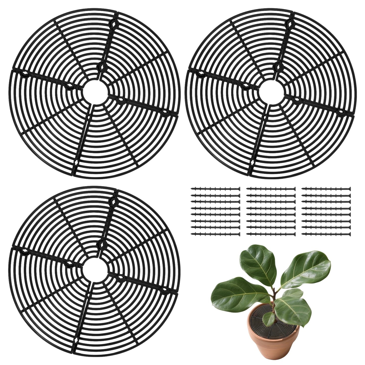 Qiuruoo 3 Pcs Plant Pot Cover, Plant Covers from Animals, Cuttable 11.8 Inch Soil Protectors, Keeps Cats, Animals Out, for Indoors Outdoors(Black)