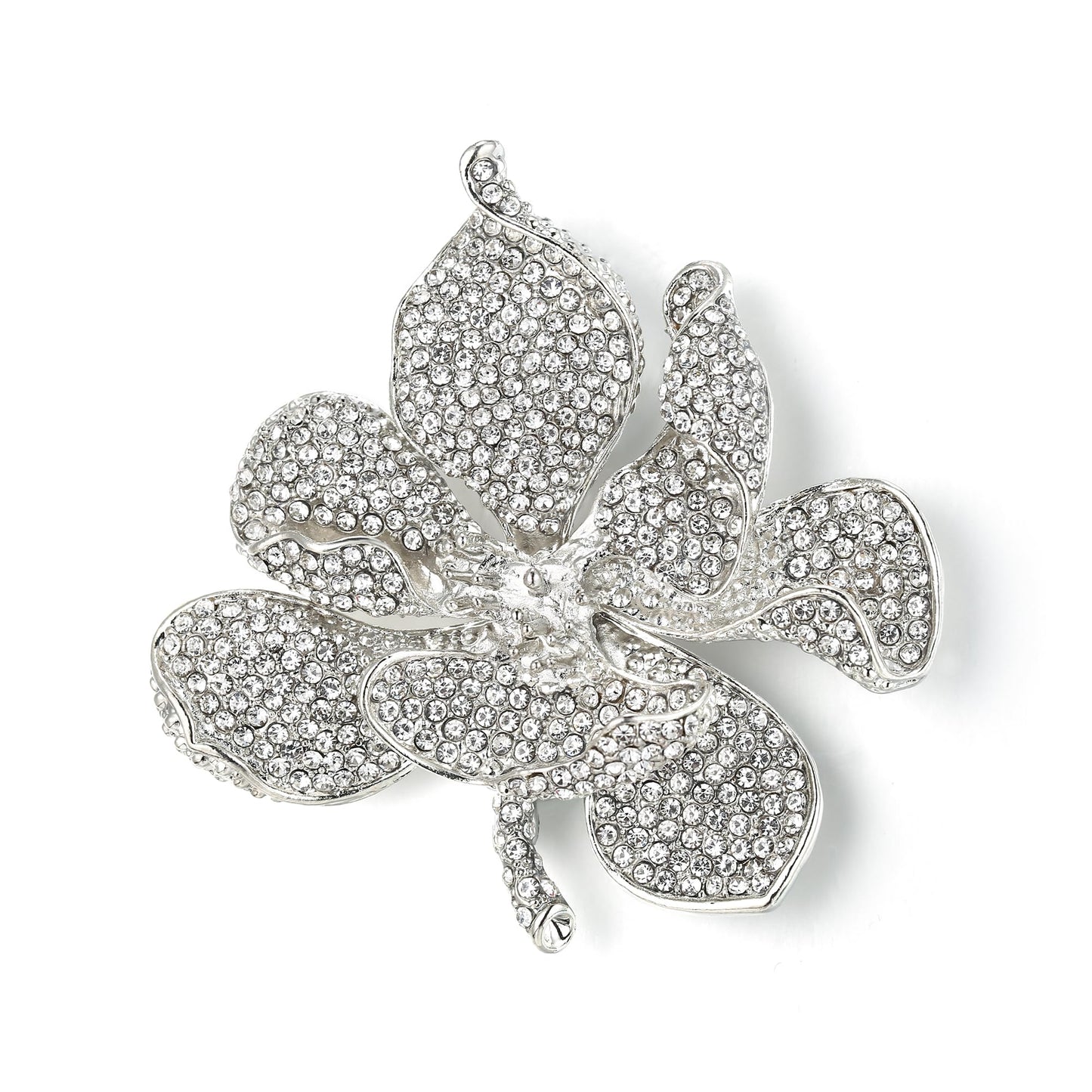 EVER FAITH Women's Austrian Crystal Orchid Flower Petal Brooch Clear Silver-Tone