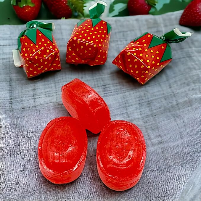 Gourmet Strawberry Hard Candy -Flavorful Gourmet Strawberry Bon Bons -1.5 lbs Authentic Straw berry Candy with Delicious Filling- Individually wrapped for Freshness-Approx 100 Pieces(24 oz)