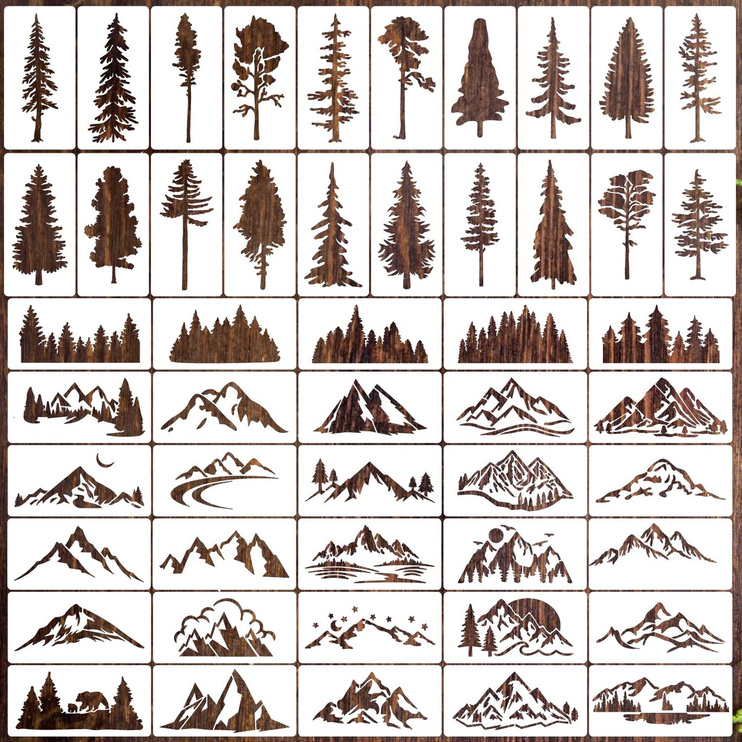 Pine Tree Stencils 4“ Wood Burning Stencils Patterns Reusable Mountain Tree Stencil for Painting on Wood Wall Fabric Decor