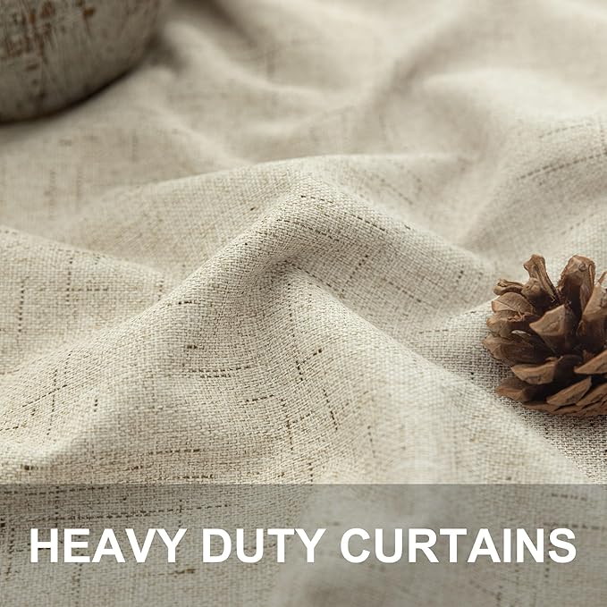 Black Out Burlap Curtains 63 Inch Long Faux Linen Farmhouse Bedroom Blackout Curtain 63 Inches Length 2 Panels Set Energy Saving Noise Reducing Nursery Drape for Bay Window Back Tab Pocket Cream Beige
