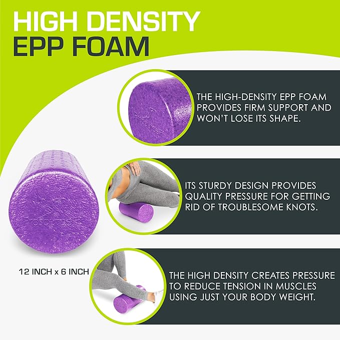 ProsourceFit High Density Foam Rollers 18 - inches Long, Firm Full Body Athletic Massager for Back Stretching, Yoga, Pilates, Post Workout Trigger Point Release, Pink