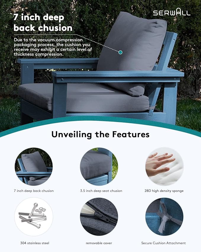 SERWALL Outdoor Sectional Sofa Set, 5-piece Outdoor Modula Couch Set with Ottoman, All Weather Patio Furniture Set with Chaise for Deck, Lawn, Blue Frame with Gray Cushion