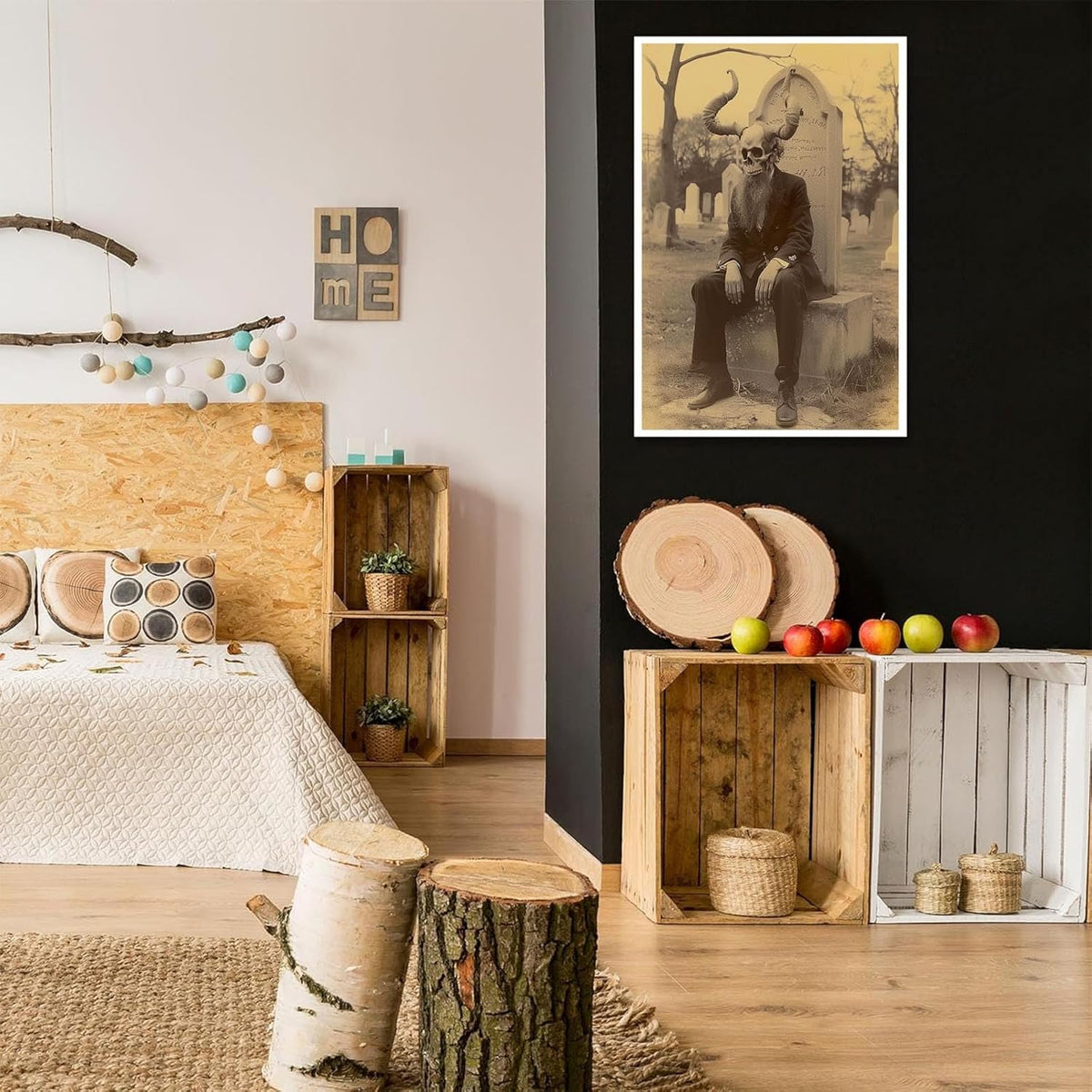 Skeleton Halloween Forest Occult Poster Vintage Spooky Canvas Wall Art Gothic Room Decor Dark Academia Bedroom Decorations Creepy Skull Prints Picture Aesthetic 24X36inch Unframed