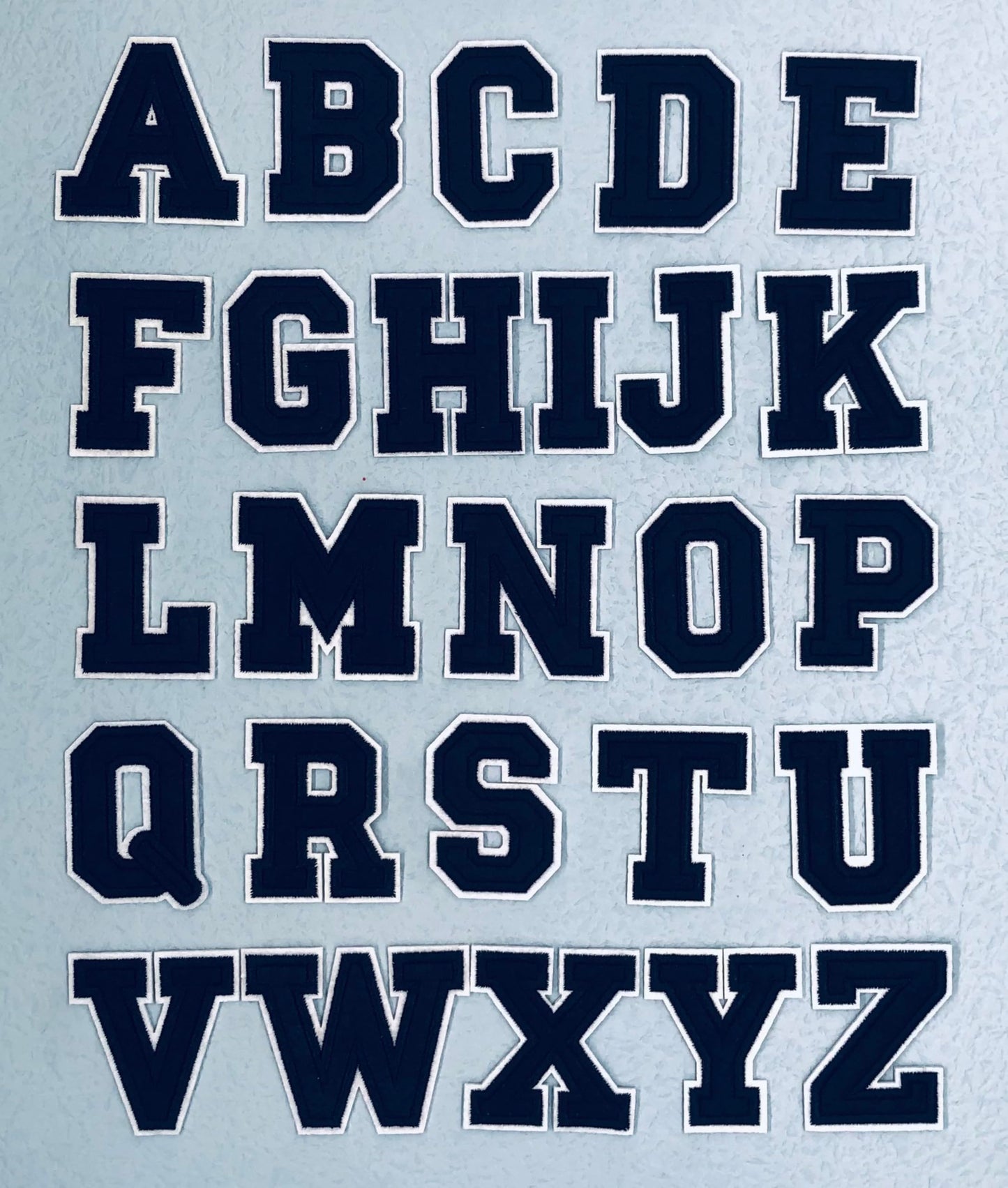 Medium Iron on Letters and Numbers for Clothing Jeysey Hat Letterman Jackets Clothes Embroidered Varsity Letter Patches Navy Blue A-Z Fabric Felt Monogram Appliques Custom Name Patches