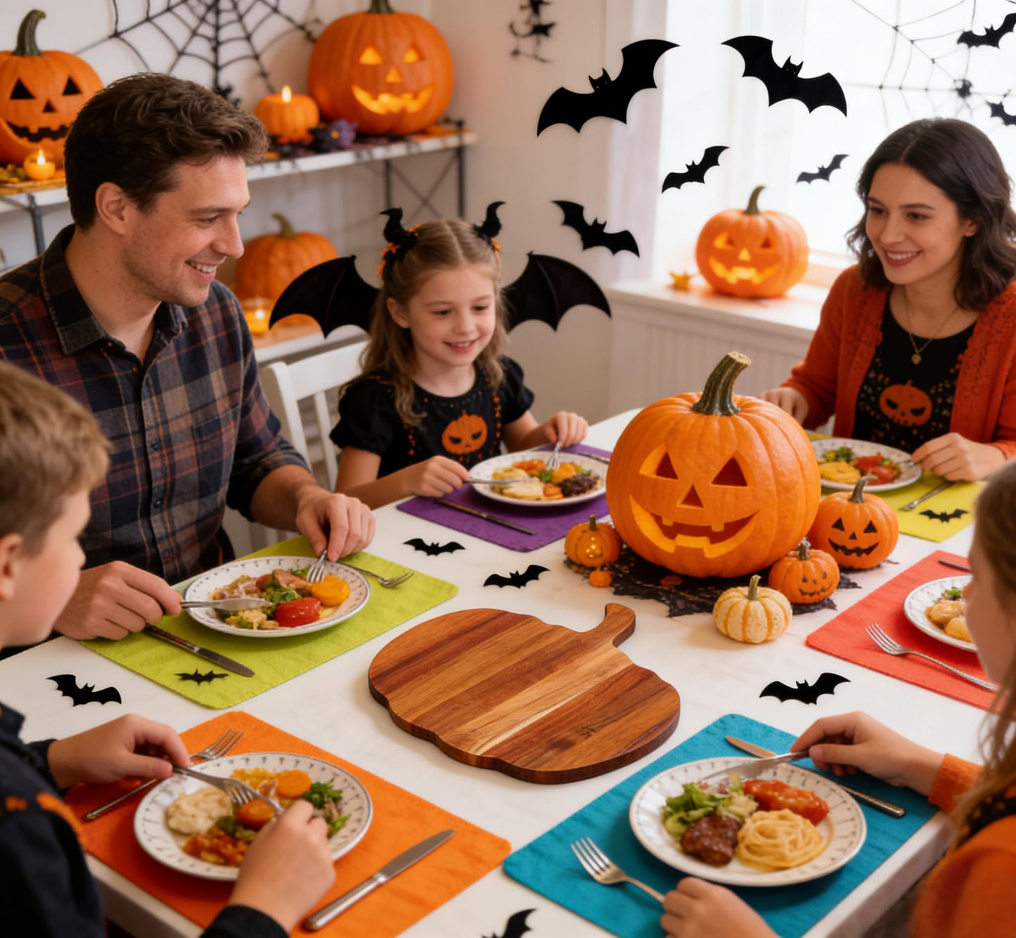 Halloween Pumpkin Shaped Wood Cutting Board for kitchen Decoration, Halloween Charcuterie Wooden Boards with Handle for Chopping Meat, Vegetables, Fall Kitchen Decor