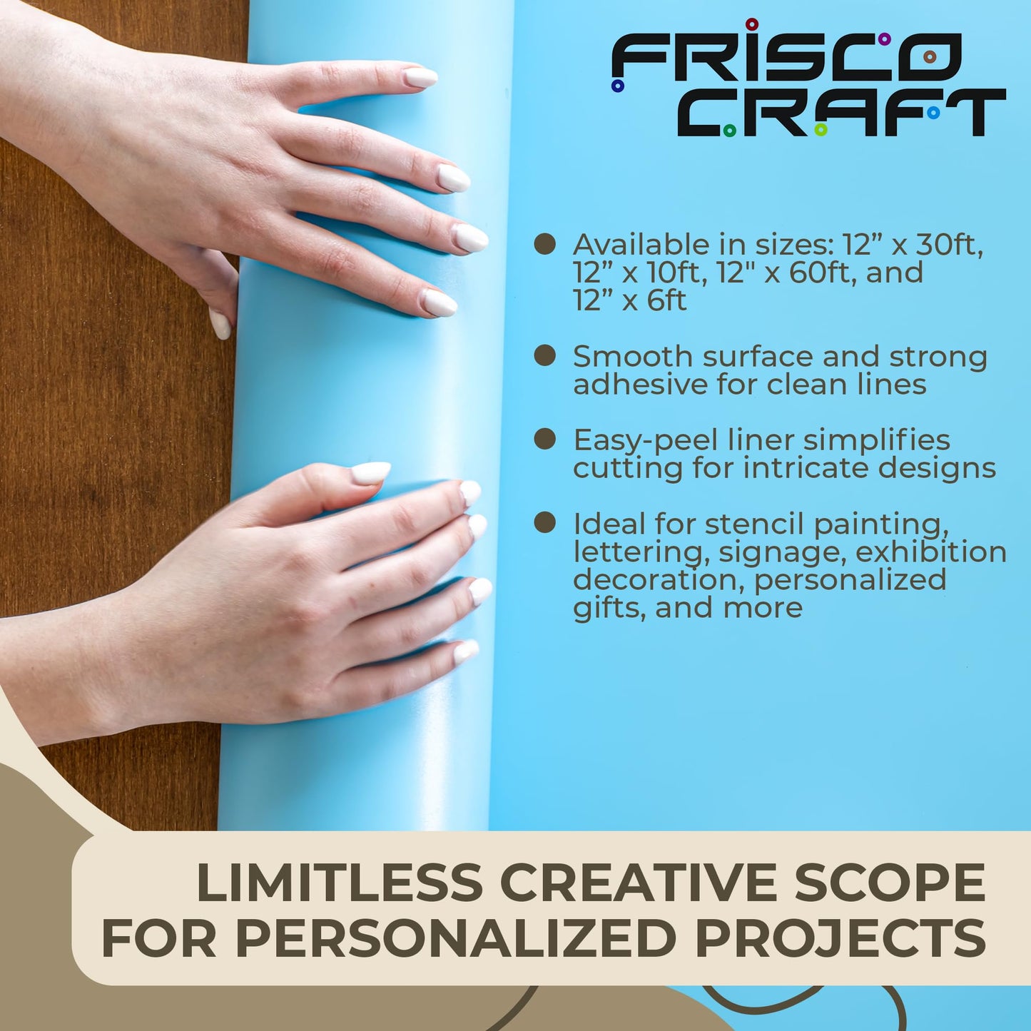 Frisco Craft Stencil Vinyl Masking Film - Compatible Stencil Vinyl for Cricut Machine, Silhouette, Cameo - Blue Removable Sheet - Easy to use, No Residue, Multi-Purpose (12” x 30ft)