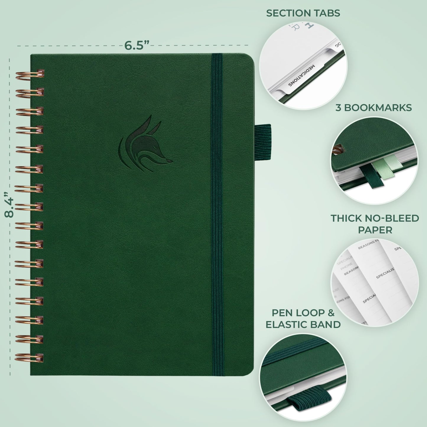 Clever Fox Personal Health Record Keeper – Medical Care Planner – Wellness & Medication Tracker Journal for Patients – Organizer Notebook, Daily Tracking Log Book & Appointment Diary (Forest Green)