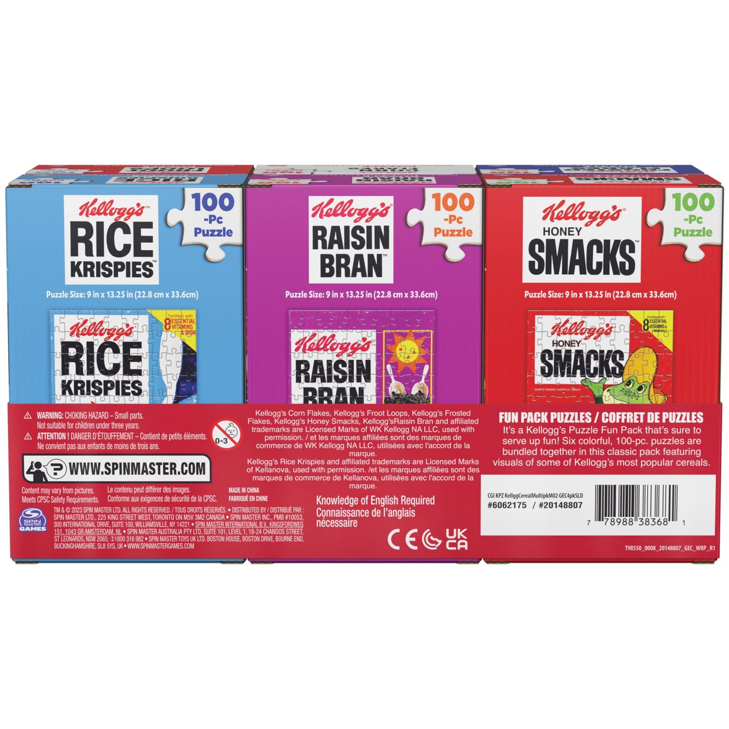Spin Master Games, Kellogg's Cereal 100-Piece Puzzles 6-Pack, Square Cereal Boxes Puzzle Gift Set, Froot Loops, Rice Krispies, Raisin Bran, Corn Flakes, Frosted Flakes, Honey Smacks for Ages 4 & Up