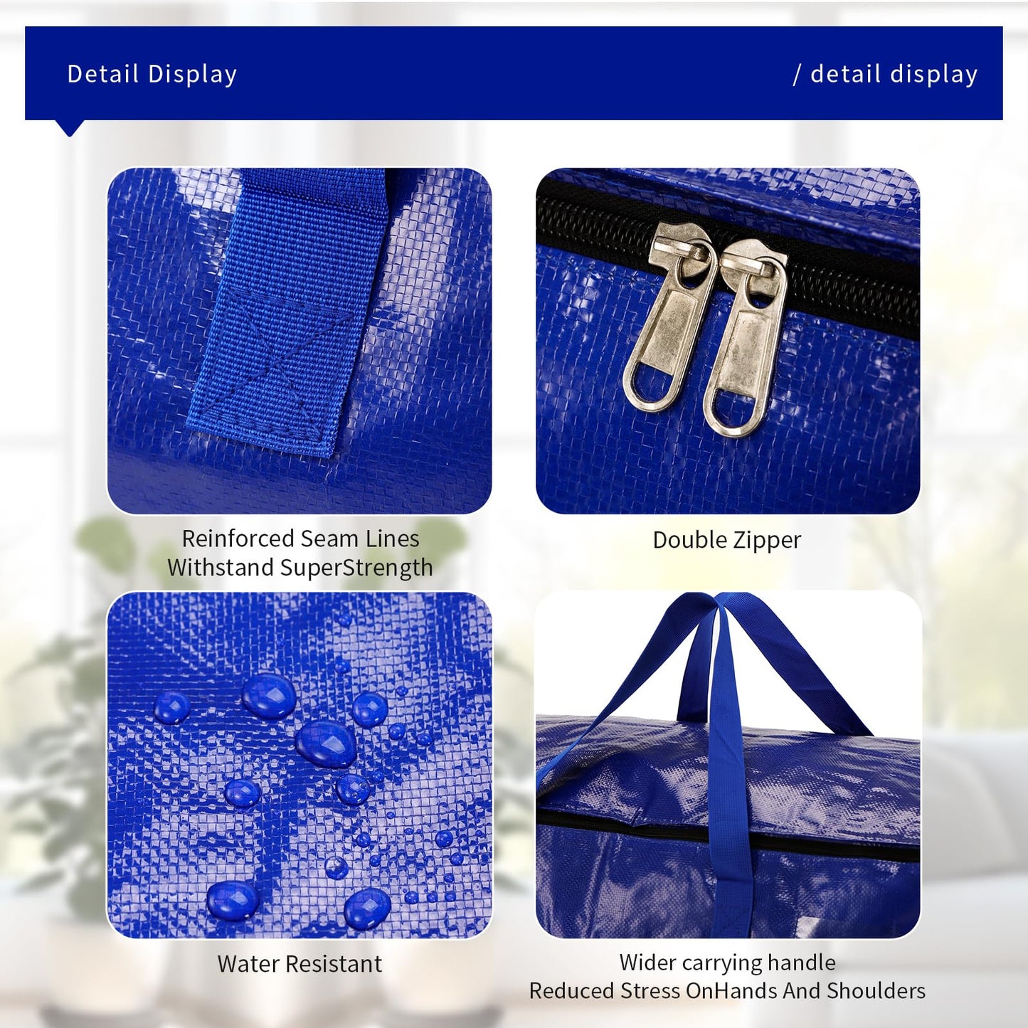 Moving Bags Heavy Duty,Packing Bags For Moving,Water Resistant, Foldable,Zip Backpack,Reusable Storage,For Clothes Storage,Travelling,College Essentials Moving Supplies.(PE,6pcs) (blue)