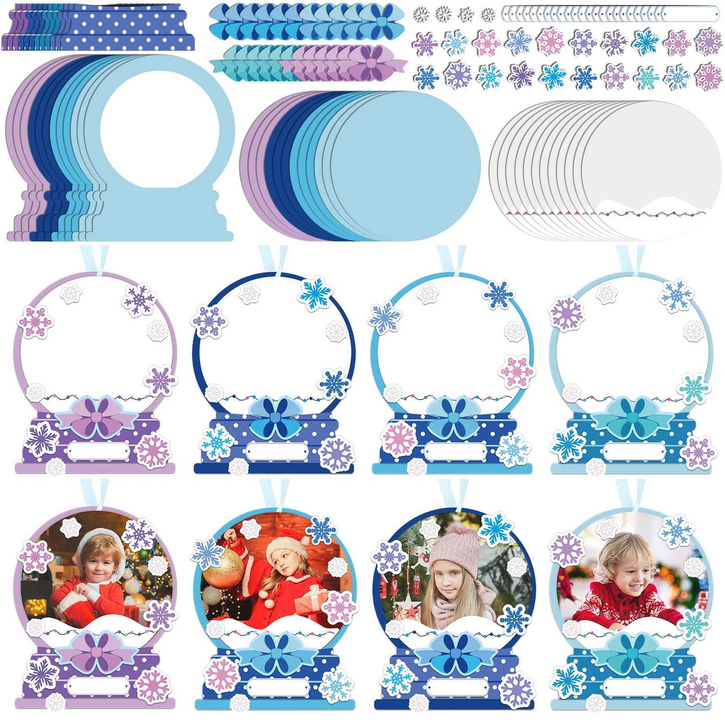 Barydat 24 Set Winter Picture Frame Craft Kits Paper Snow Globe Crafts for Kids Bulk Christmas Tree Ornament DIY Winter Photo Frame Crafts for Home Classroom Activities Party Decoration
