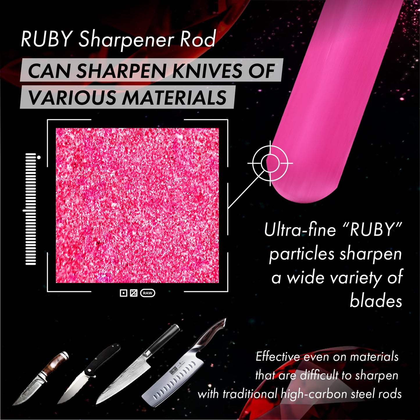 VIGORCRAFT Ruby Sharpener Rod: Durable Knife Sharpener, Harder Than Steel Honing Rod, Japan Product