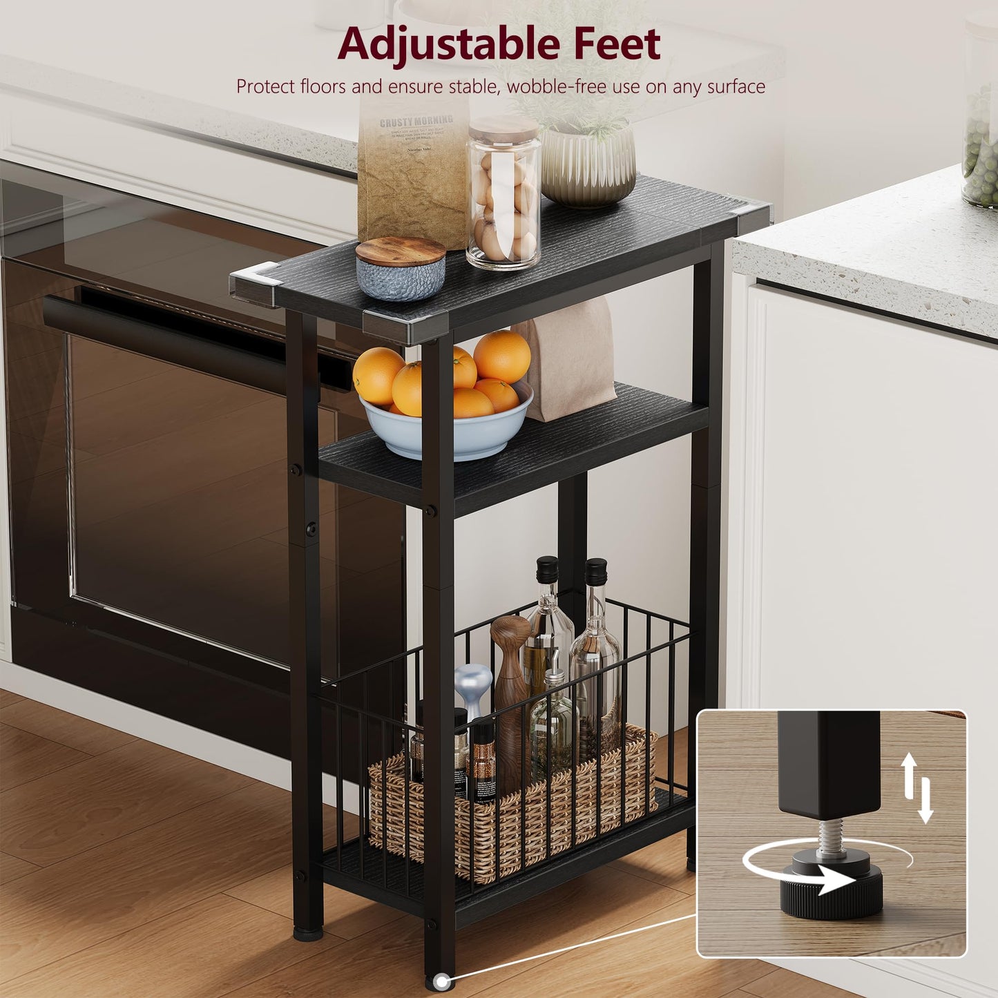 Heybly Small Narrow Side Table for Small Space, Thin Bedside Table with Storage Basket, Skinny End Table, 25.2" Tall Nightstand, Couch Table for Living Room, Bedroom, Study, Kitchen, Black, HET004BK1