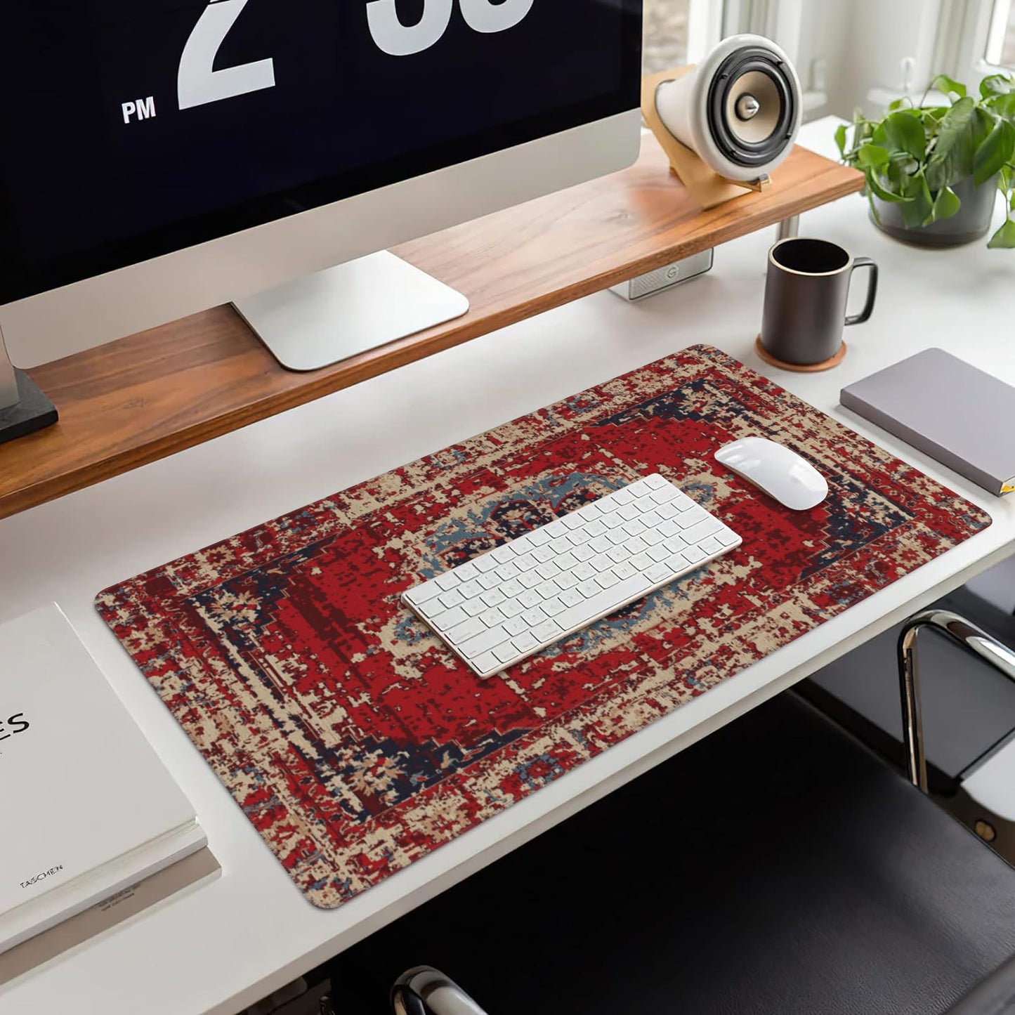 Desk Mat,Boho Carpet Style Large Gaming Mouse Pad for Desk XXL,Bohemian Rug Desk Pad,Extended Big Computer Keyboard Mouse Pad with Non-Slip Base and Stitched Edges 35.4"x15.7"