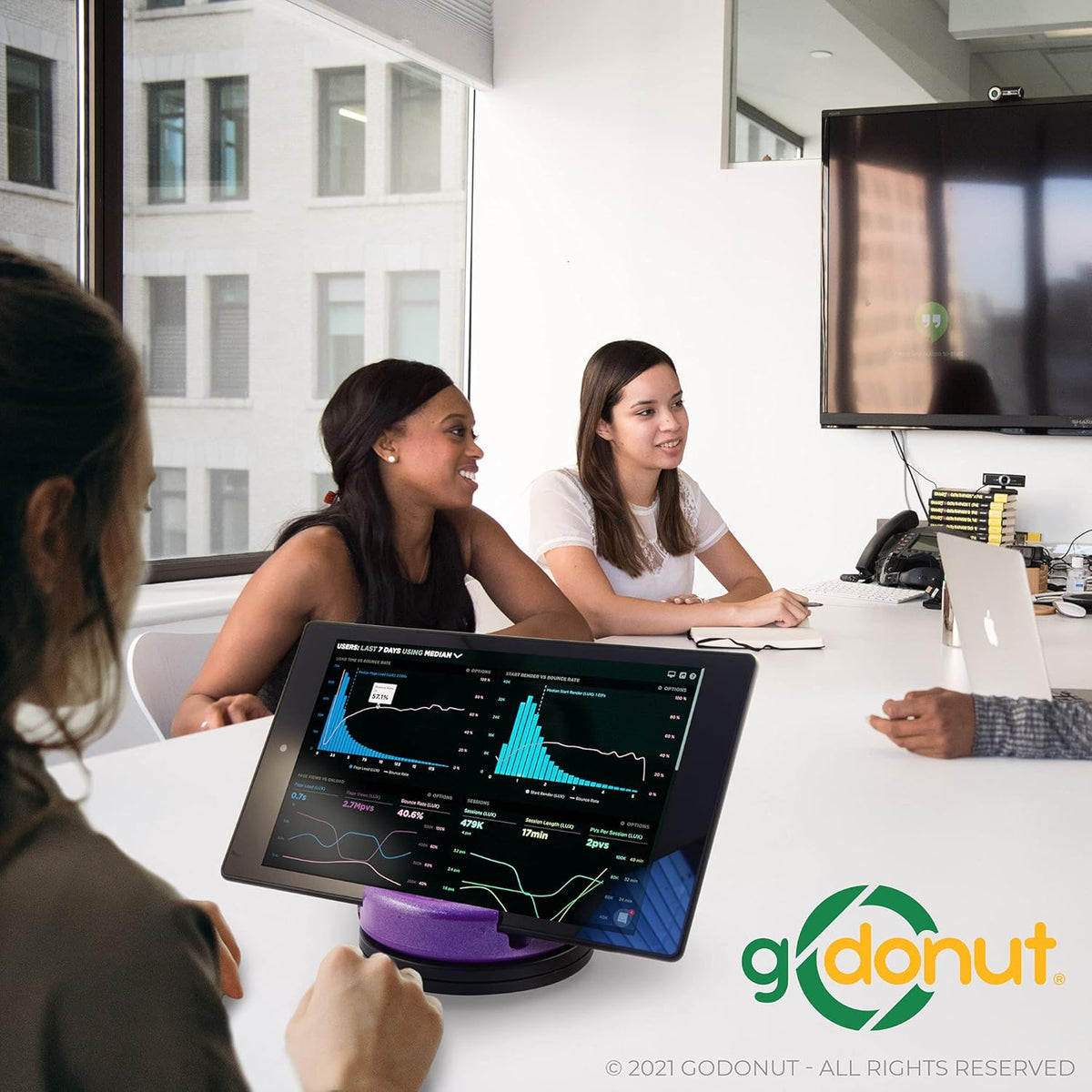 GoDonut – Phone Stand 360 Swivel – Cell Phone Holder + iPad Stand Desk Organizer - Compatible with Tablet, iPhone, Kindle & Most Smartphones – Black
