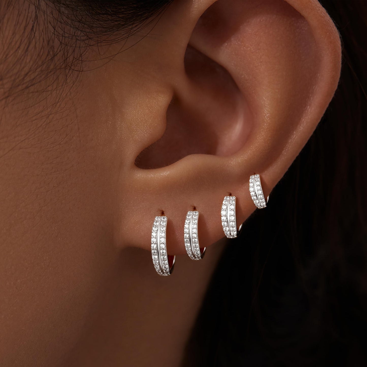 Silver Double Hoop Earrings for Women,Huggie Small Stack Cartilage Hoop Earring Sets for Multiple Double Piercing, Conch Helix Rook Tragus Daith Piercing Silver Clip On Jewelry Set Gifts