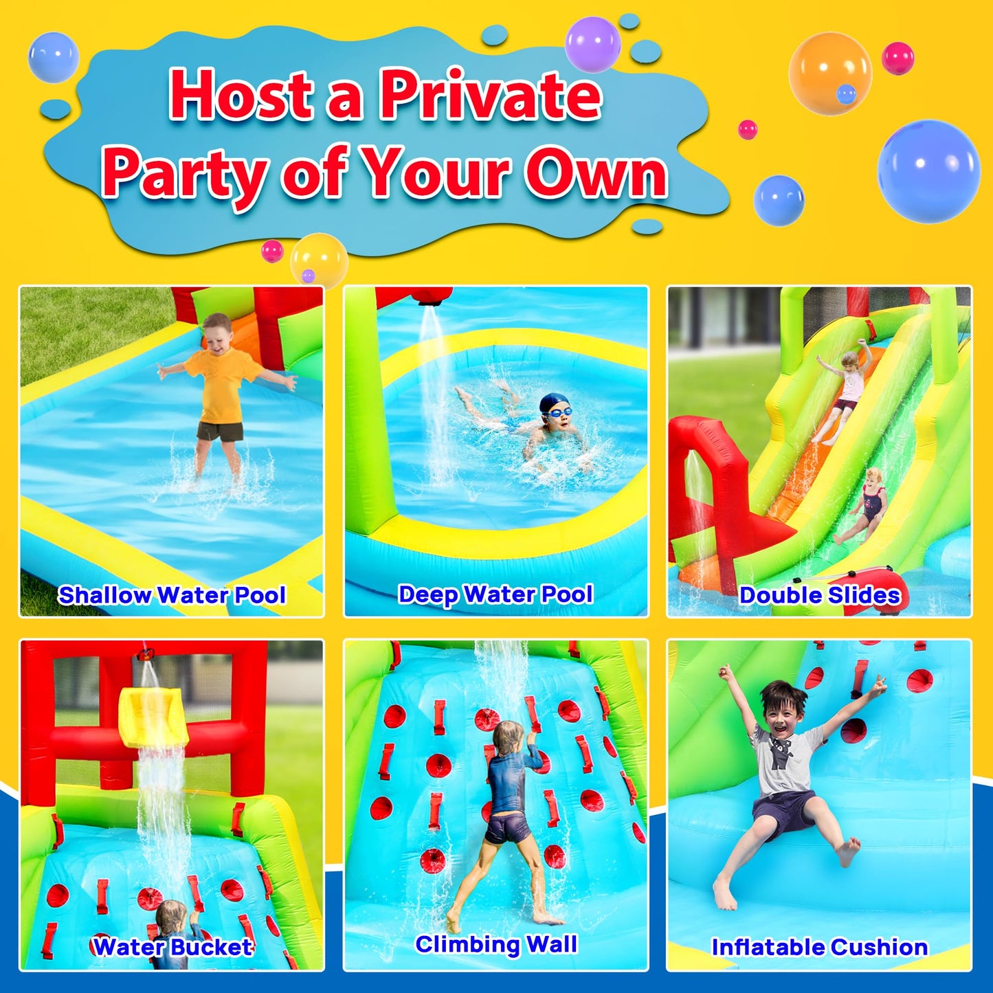 WELLFUNTIME Inflatable Water Slide Park, Bouncy Castle with Deep Pool, 191 x 157.5 x 100 Inch, Jumping Castle with Air Blower