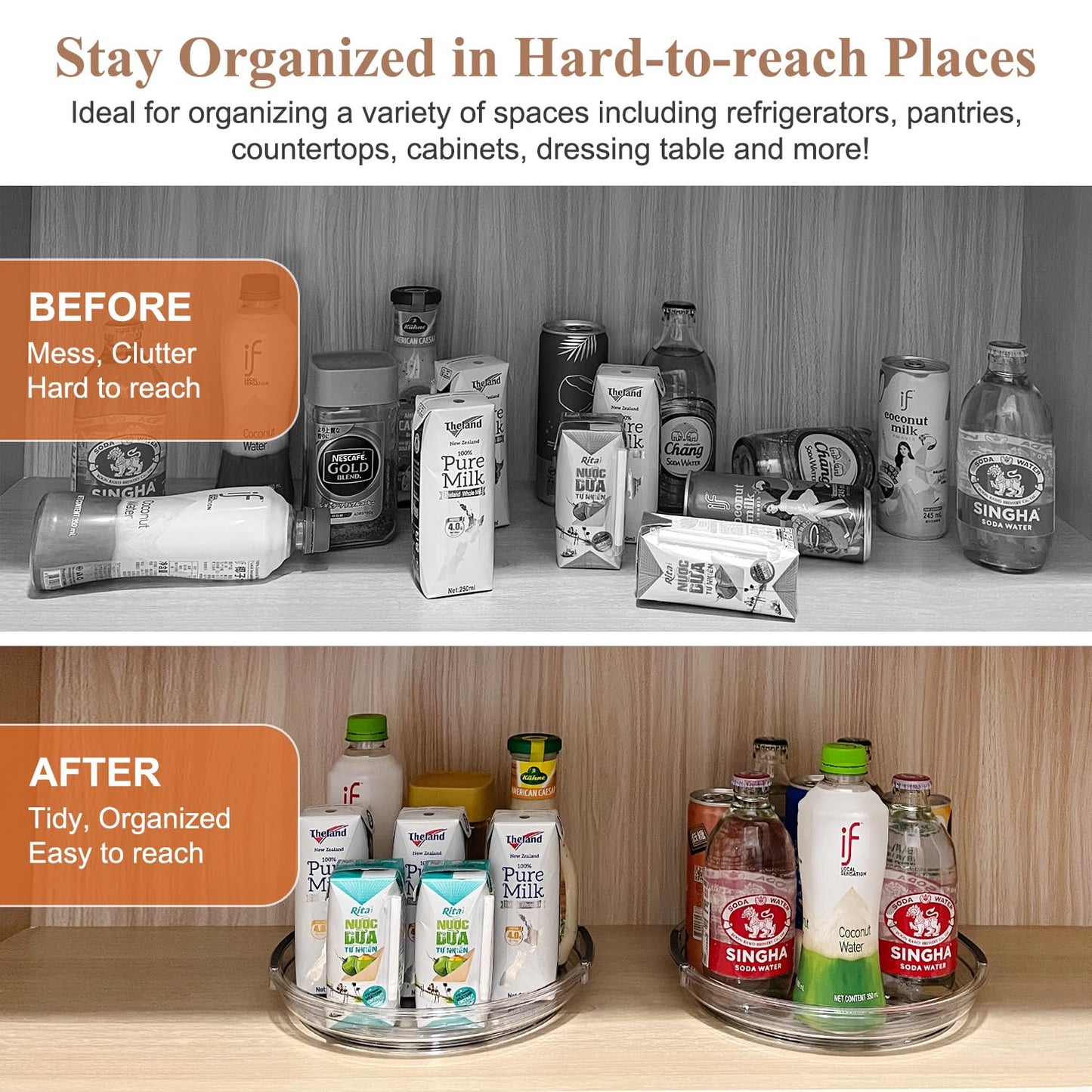 Clear Lazy Susan Organizer Turntable for Cabinet Table Top, 9.25 Inch 2 Pack 360 Rotating Spinning Makeup Organizer for Vanity, Kitchen Storage Rack Heavy-Duty Pantry Spices Tray Countertop Organizer