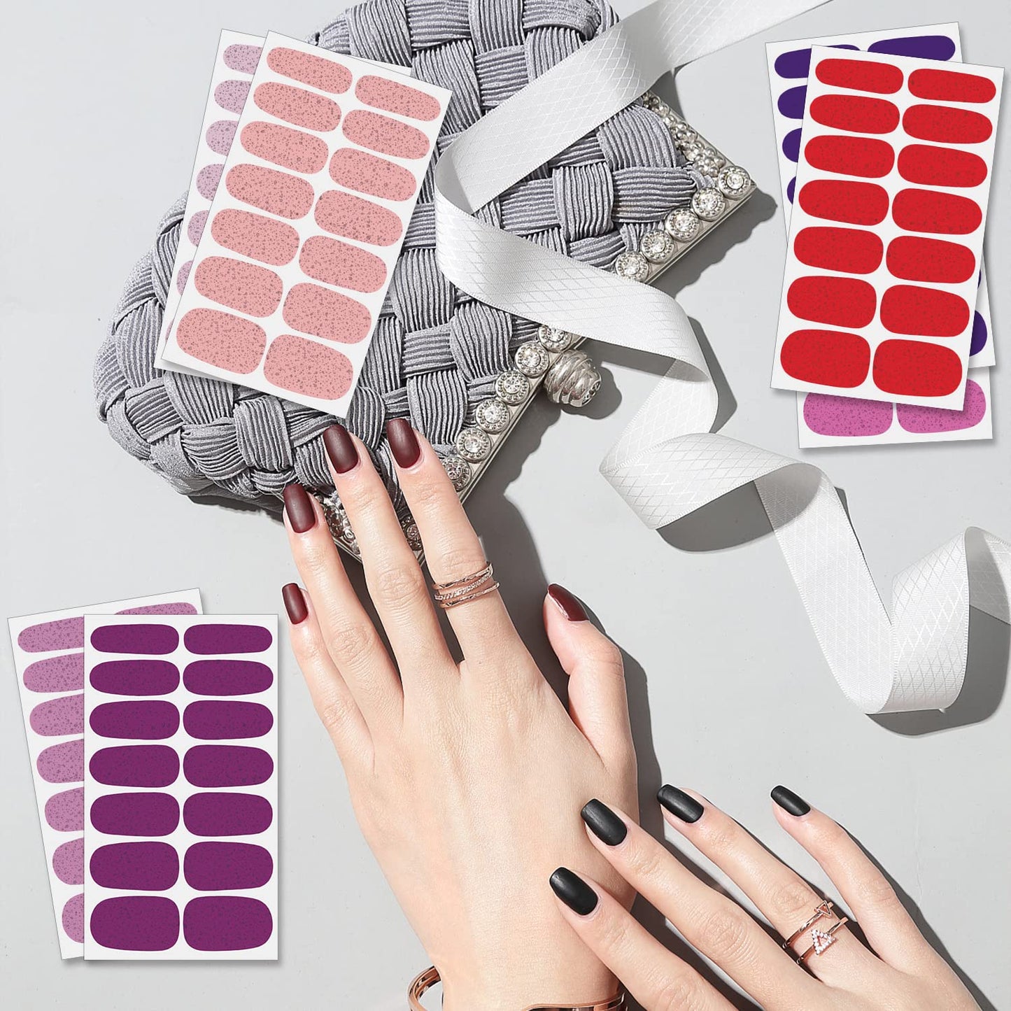 SILPECWEE 24 Sheets Glitter Solid Color Nail Wraps for Women Nail Polish Strips Self Adhesive Nail Polish Stickers Gel Nail Strips for Nail Art Fingernail Manicure Stickers with 1pc Nail File