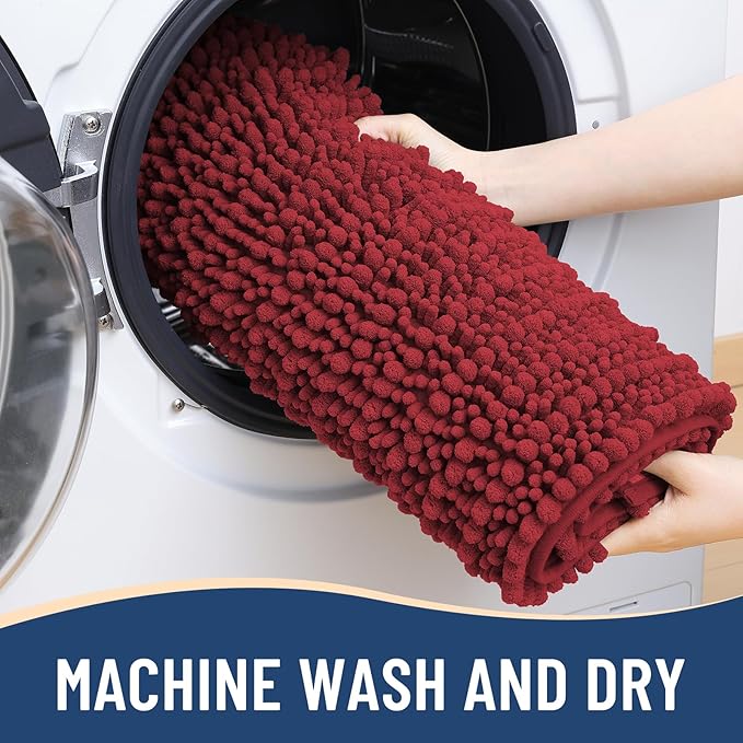 Arotive Luxury Chenille Bathroom Rug Mat, Extra Soft Thick Absorbent Shaggy Bath Rugs, Non-Slip Machine Wash Dry, Plush Bath Mats for Bathroom, Shower and Tub, 30x20, Red