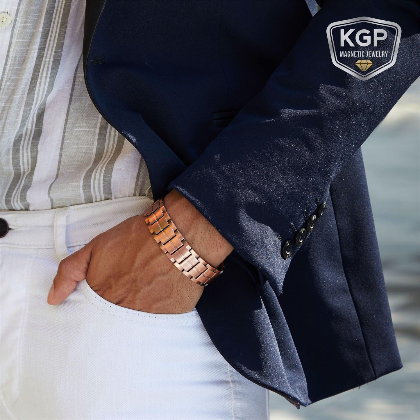 KGP® Mens Magnetic Copper Bracelet | 3X Strength Ultra Enhanced Magnets | 99.99% Solid Pure Copper Therapy Wristband for Men | Adjustable Magnetic Copper Jewelry with Gift Box