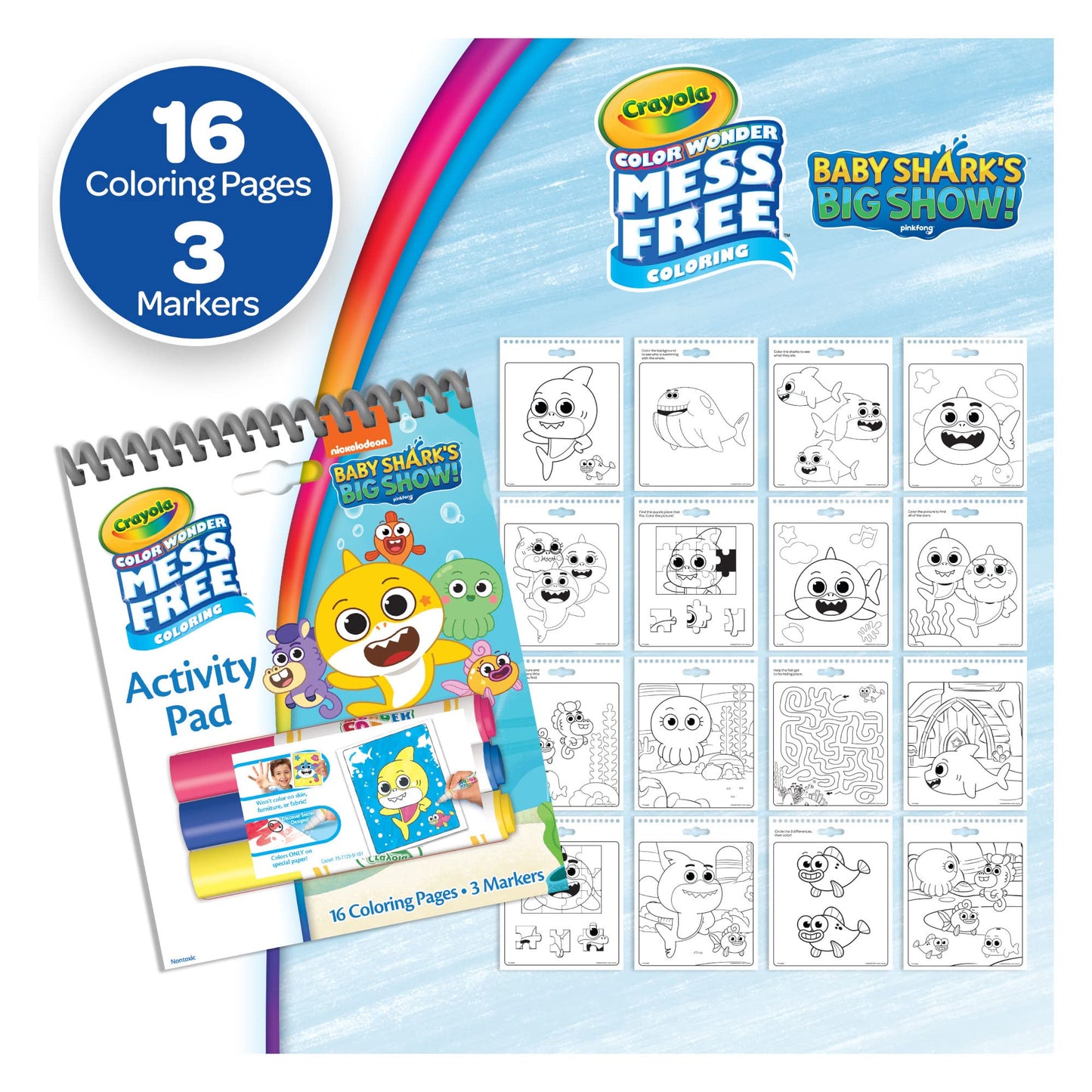 Crayola Nickelodeon Color Wonder Activity Pad Bundle (3pk), Mess Free Coloring Set for Toddlers & Kids, Blue’s Clues, Paw Patrol & Baby Shark, Gift for Kids, 3+