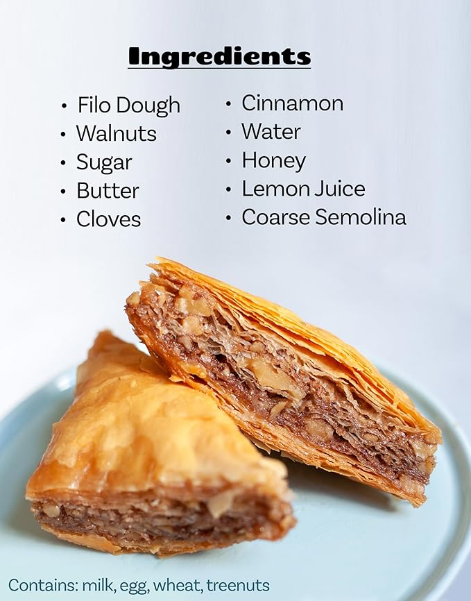 Bakluva 8-Piece Baklava Pastry Dessert Gift Box - (8) Large 2.3 oz (66 gram) Pieces - Perfect for Gifts, Parties, and More