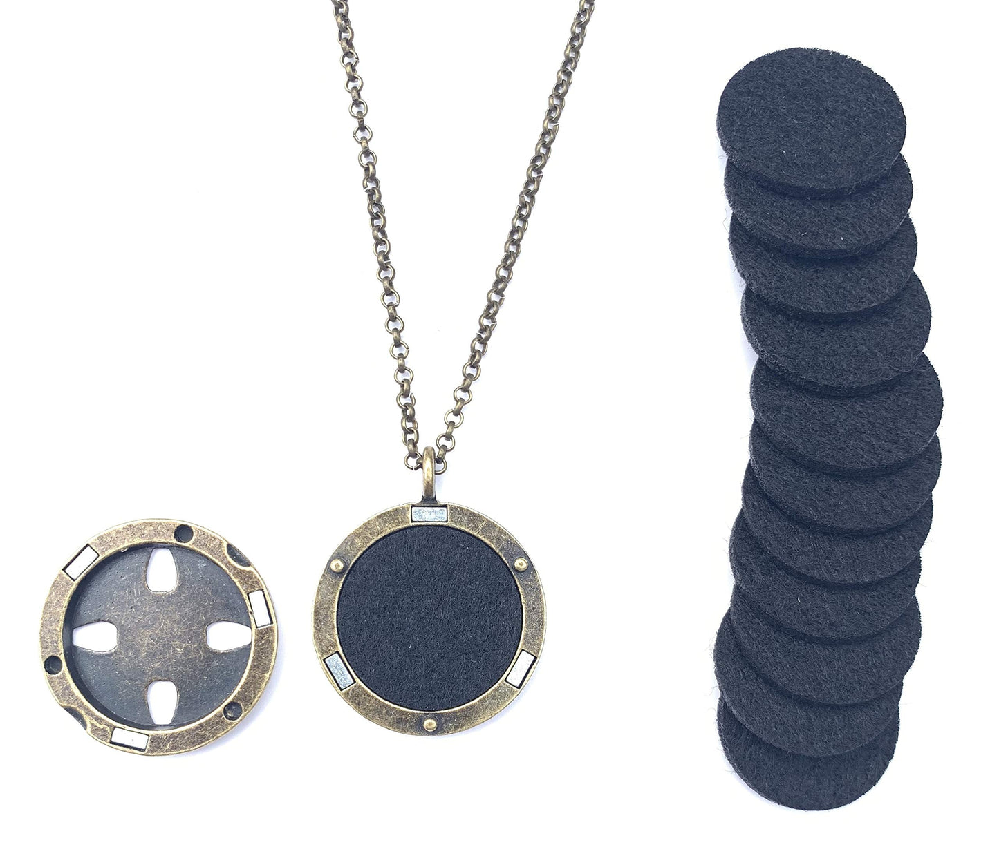 Wild Essentials Celtic Cross Aged Brass Necklace Essential Oil Diffuser Kit, Lavender, Lemongrass, Peppermint, Orange Oils, 12 Pads, Calming Aromatherapy Gift Set, Customizable Color Changing, Perfume