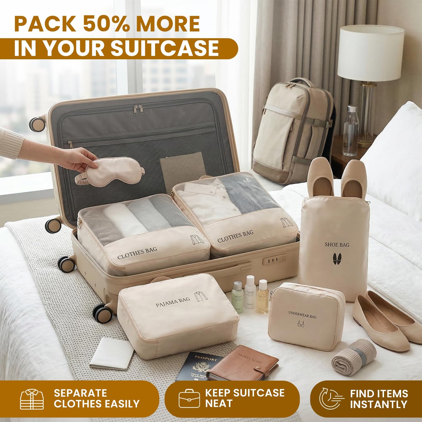 Packing Cubes for Travel – 6 Set Lightweight Luggage Organizer Bags for Suitcase, Carry-On & Backpack, Durable Packing Cubes for Trips, Storage & Organization