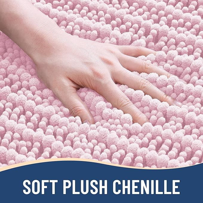 Arotive Luxury Chenille Bathroom Rug Mat, Extra Soft Thick Absorbent Shaggy Bath Rugs, Non-Slip Machine Wash Dry, Plush Bath Mats for Bathroom, Shower and Tub, 47x32, Pink