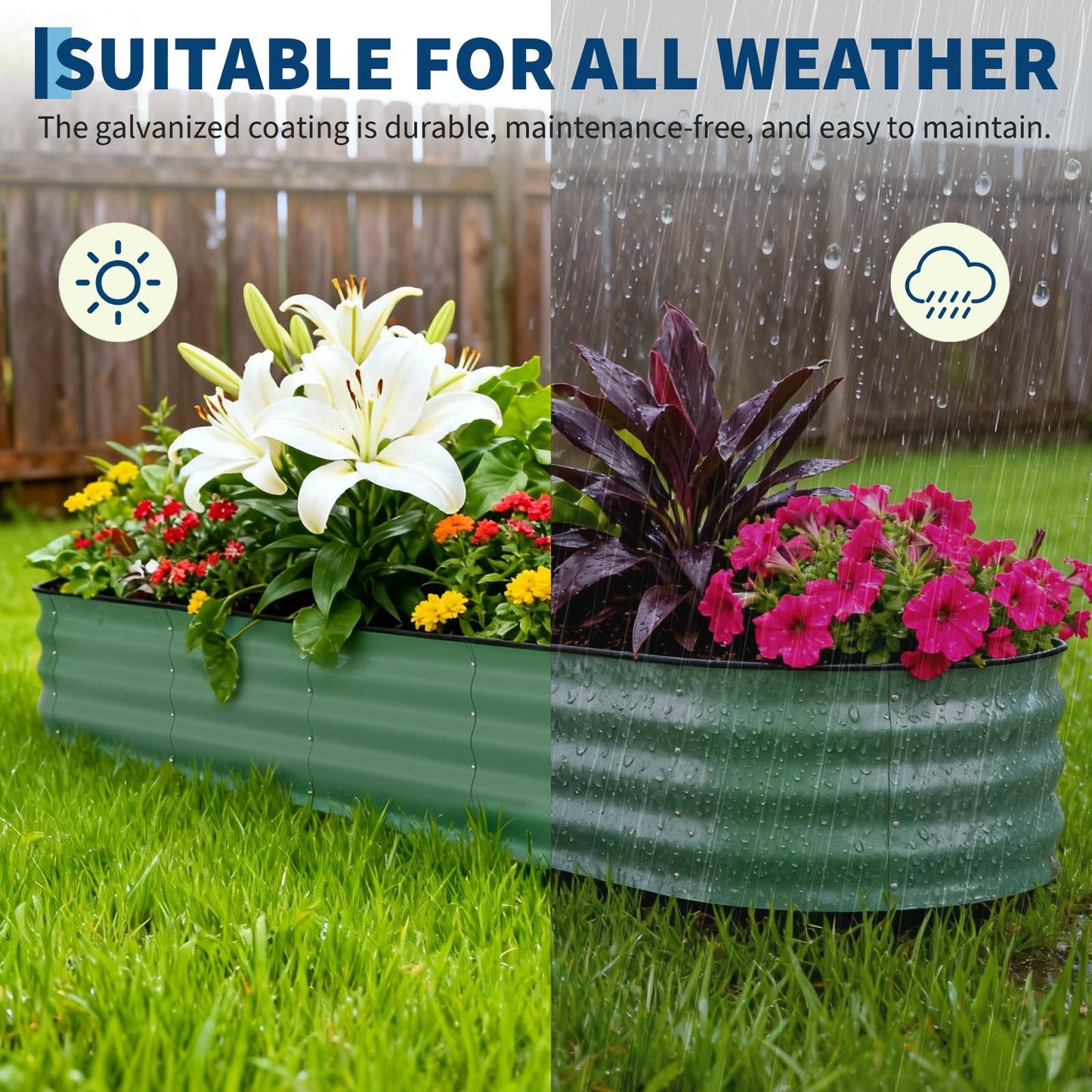 Garvee 2 Pack 8x2x1.5ft Galvanized Raised Garden Bed Kit, Oval Metal Planter Boxes with Anti-Cut Safety Edges, Rust-Resistant Deep Root Planters for Outdoor Vegetables, Flowers, Herbs, Green