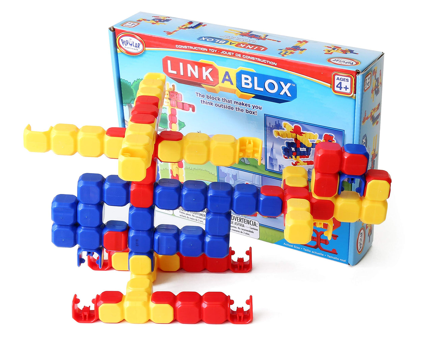 POPULAR PLAYTHINGS LinkaBlox Snap Together Building Set, Click Block Construction Toy, Stem Play, Gifts for Kids Ages 4 & Up – 60 Pieces