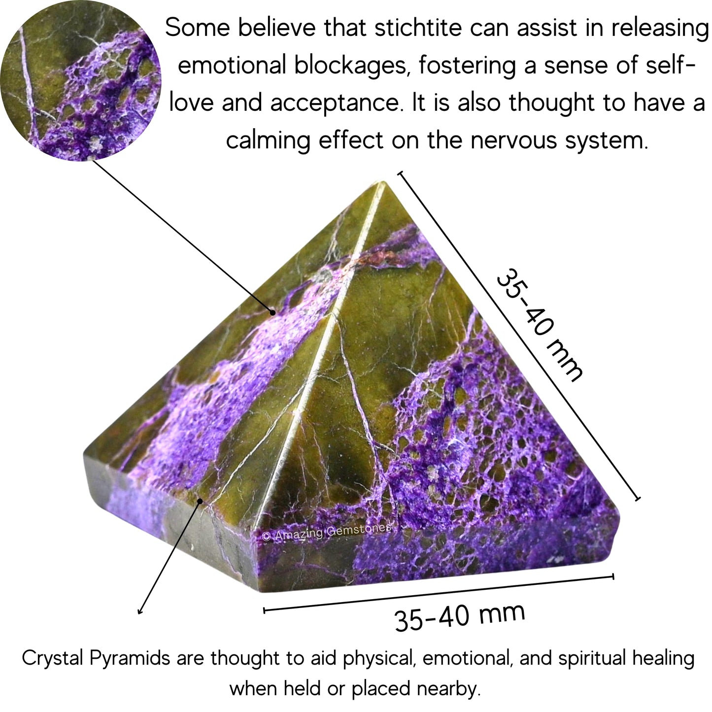 Amazing Gemstone Stichtite Pyramid Crystal Healing Stones - 1.5" Great Pyramid Figurine of Natural Stone Pyramid for Meditation, Reiki, Chakra Balancing and Crystal Pyramids Grid (Stichtite)