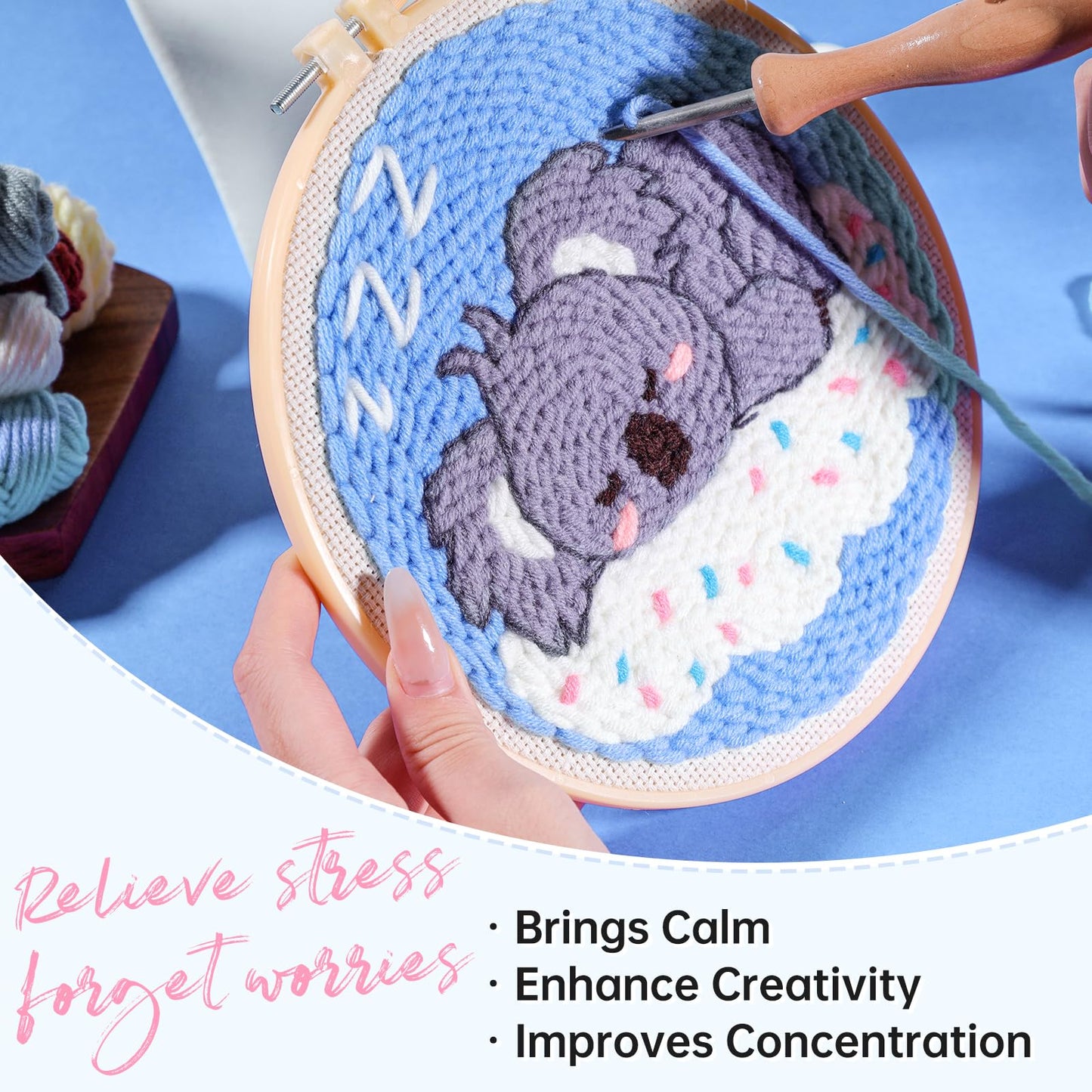 iienjoy 2 Pcs Koala Punch Needle Kit - Easy Punch Needle Embroidery Kits for Beginners Adults, Cute Animals Art Work Decor Punch Stitching kit with Tools, Yarns, Hoop, Instruction