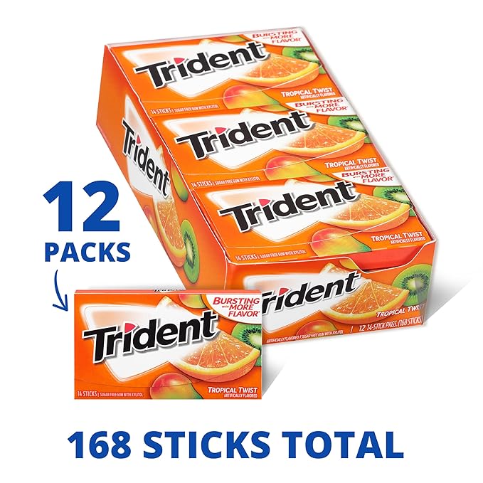 Trident Tropical Twist Sugar-Free Chewing Gum, 14 Count (Pack of 12) (168 Total Pieces)