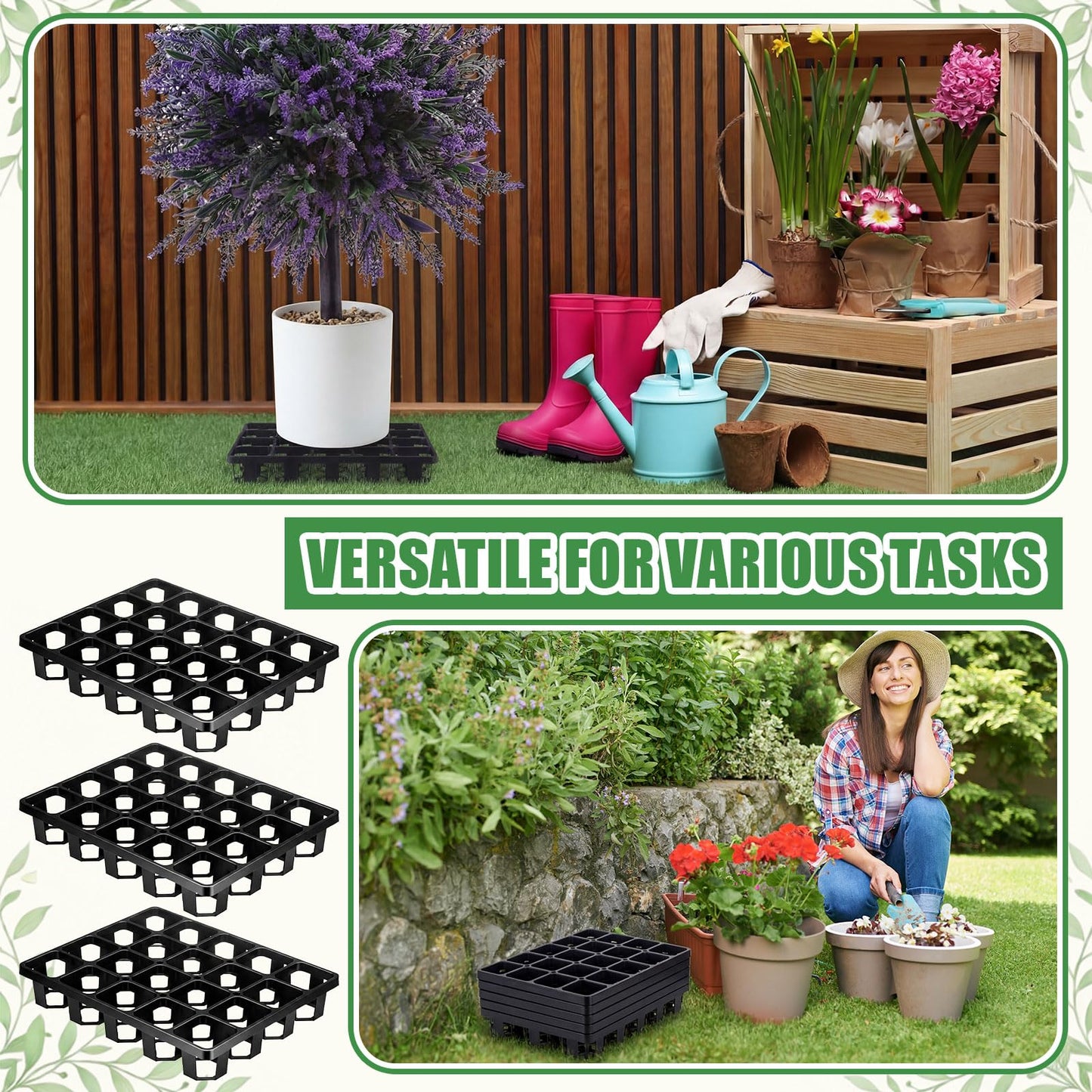 Ferrochef 10 Pack Plant Level Pot Elevator 12 x 9.8 x 2 Inch Plastic Level Potted Riser Heavy Duty Plant Pot Holder UV Resistant for Indoor Outdoor Garden Patio Airflow Root Health, Black