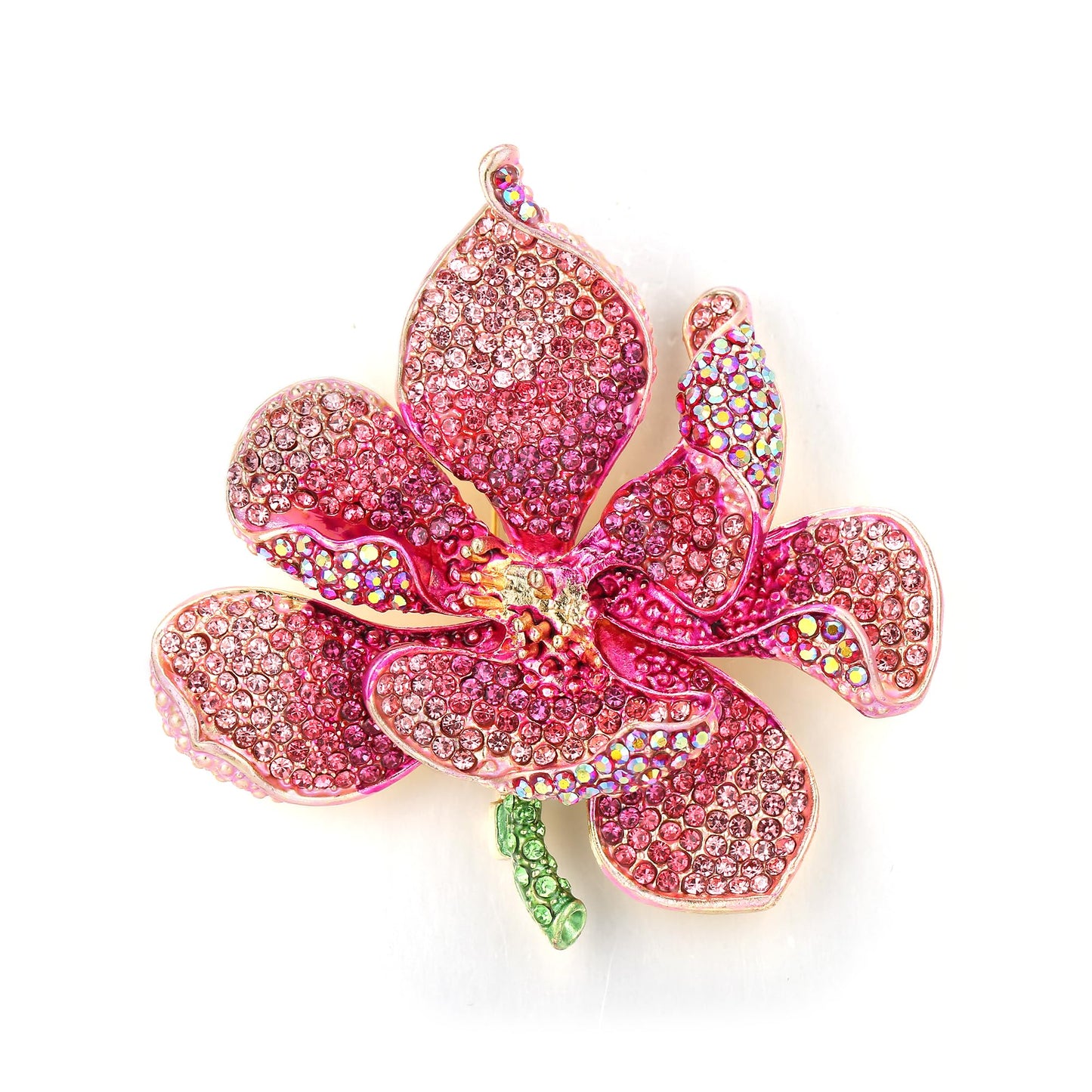 EVER FAITH Women's Austrian Crystal Orchid Flower Petal Brooch Pink Gold-Tone