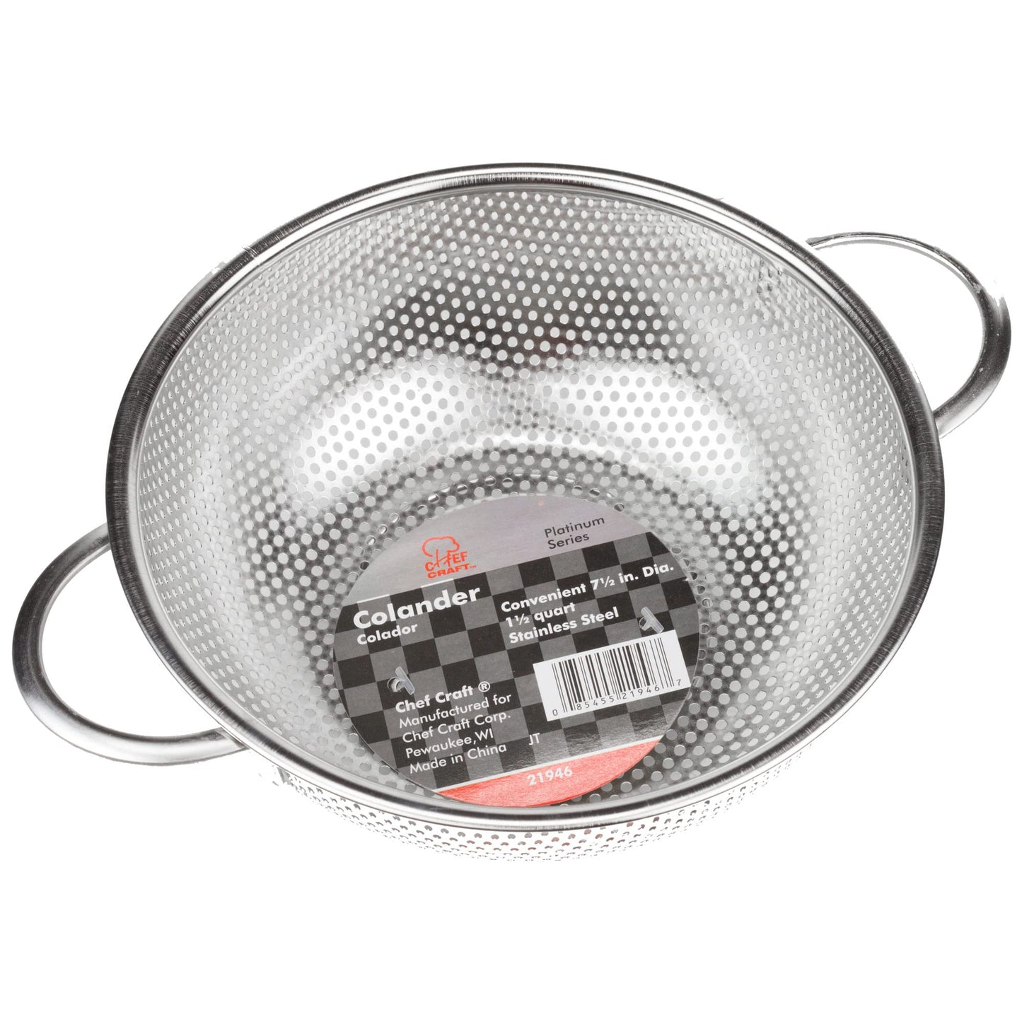 Chef Craft Quick Drain Microperforated Colander Set, 1.5 Quart, 2.5 Quart, and 5 Quart 3 Piece Set, Stainless Steel