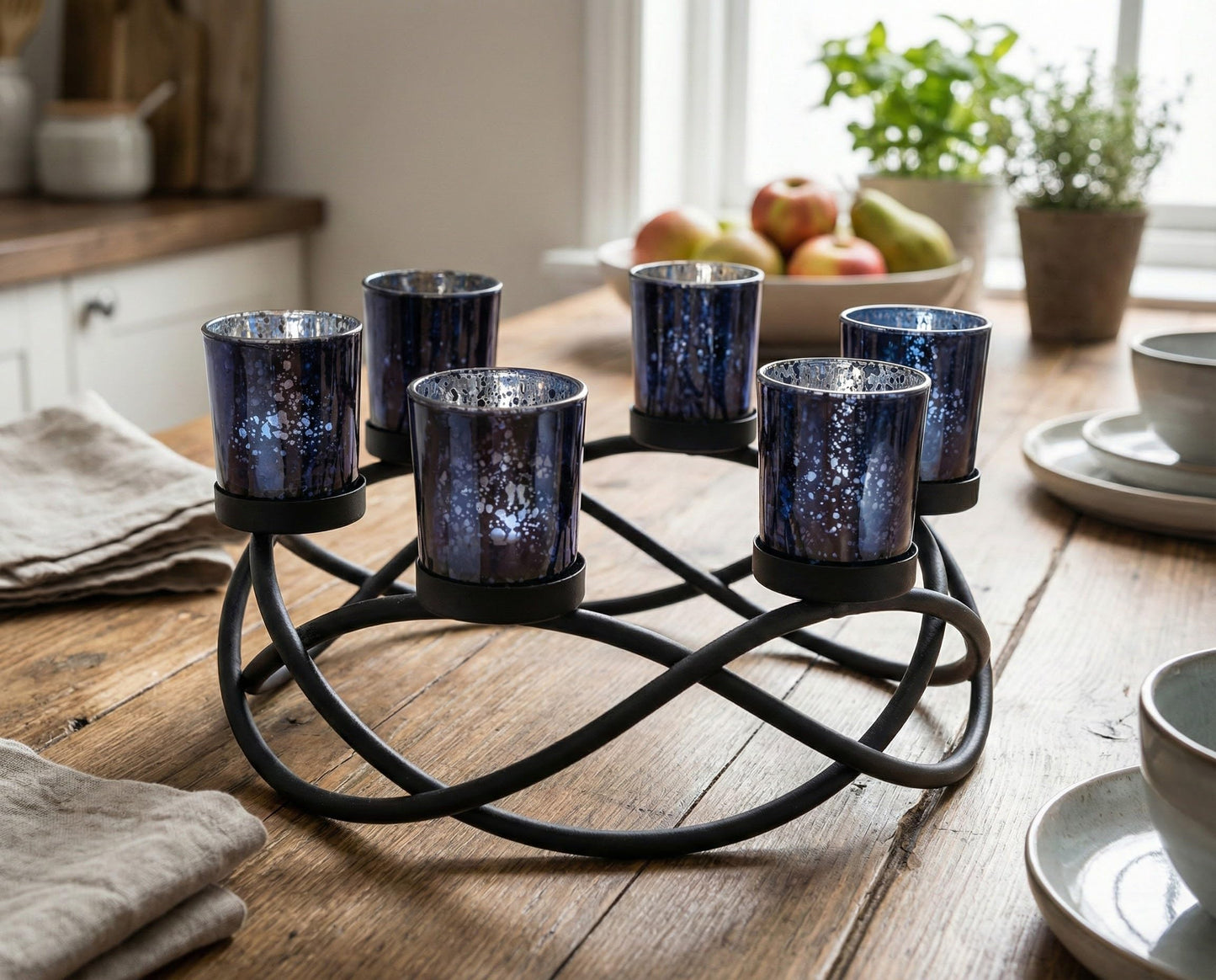Seraphic Halloween Candle Holder Centerpiece Decoration – Black Metal Iron 6-Cup Votive Tealight Holder for Spooky Table Gothic Decor, Kitchen & Dining Room, Coffee Tables