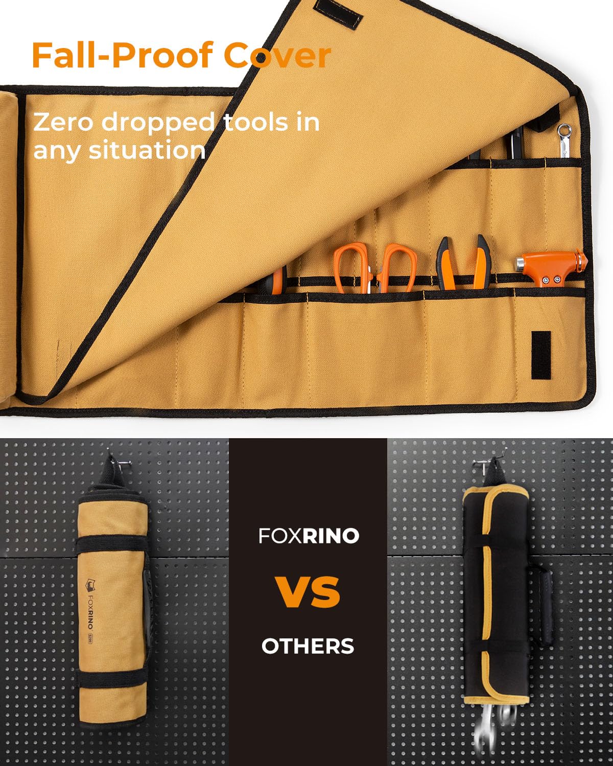 Foxrino Tool Roll, Heavy Duty Tool Roll Bag Organizer, Roll Up Tool Pouch with 20 + 1 Pocket, Gifts for Men Father Dad Mechanic, Brown