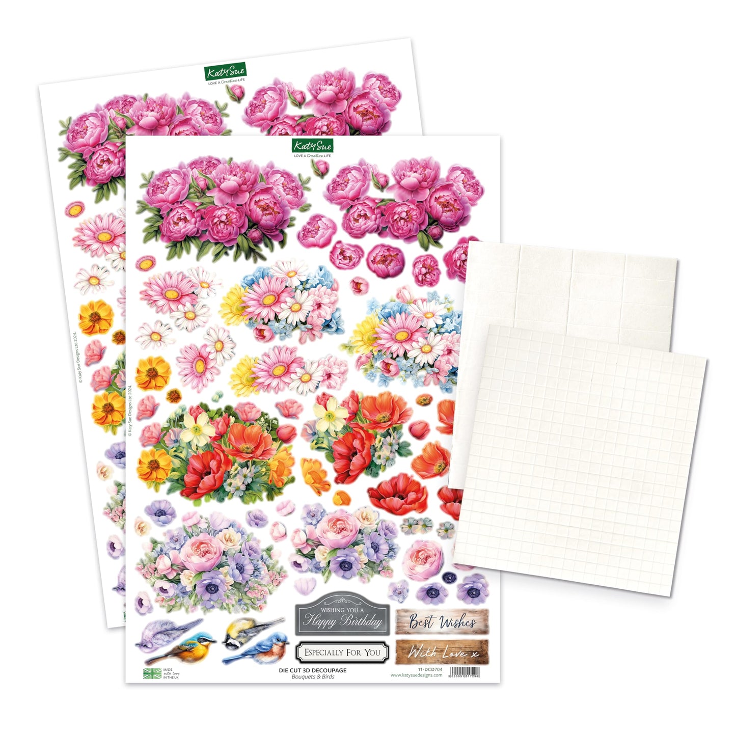 Katy Sue Pretty Petals Picket Fence Card Making Kit. Contains 8 Shaped Cards, 2 Sheets of Die Cut Decoupage, Foam Pads, 8 Envelopes & Instructions. for Card Making Supplies & Card Crafting