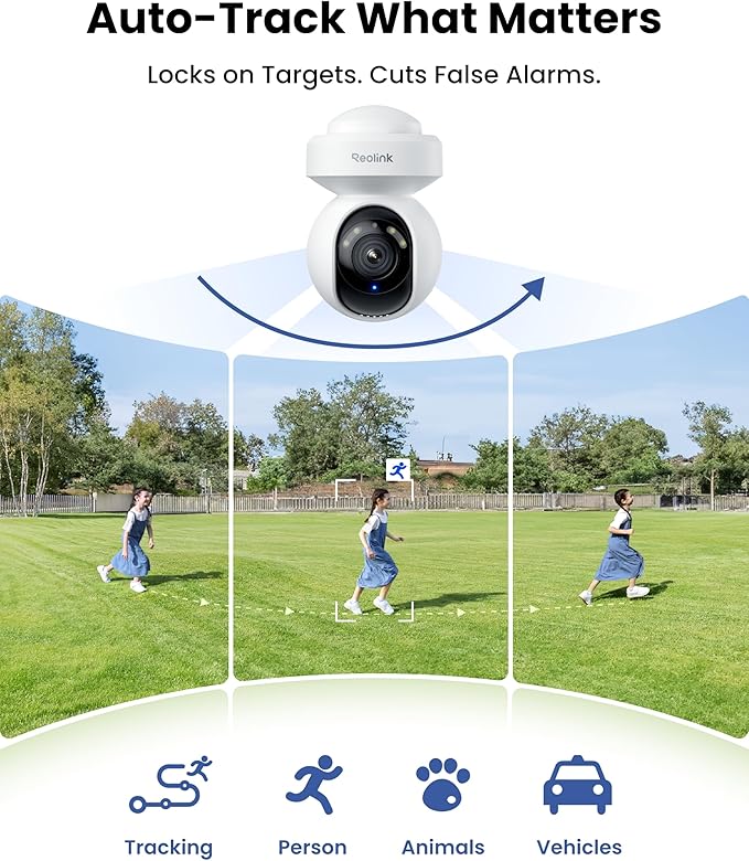 REOLINK 4K Outdoor Plug-in WiFi 6 Security Camera, PTZ Camera for Home Security, Wi-Fi 6 New Tech, Motion Tracking, Smart Detection, 3X Optical Zoom, Motion Spotlight, Local Storage, E1 Outdoor Pro