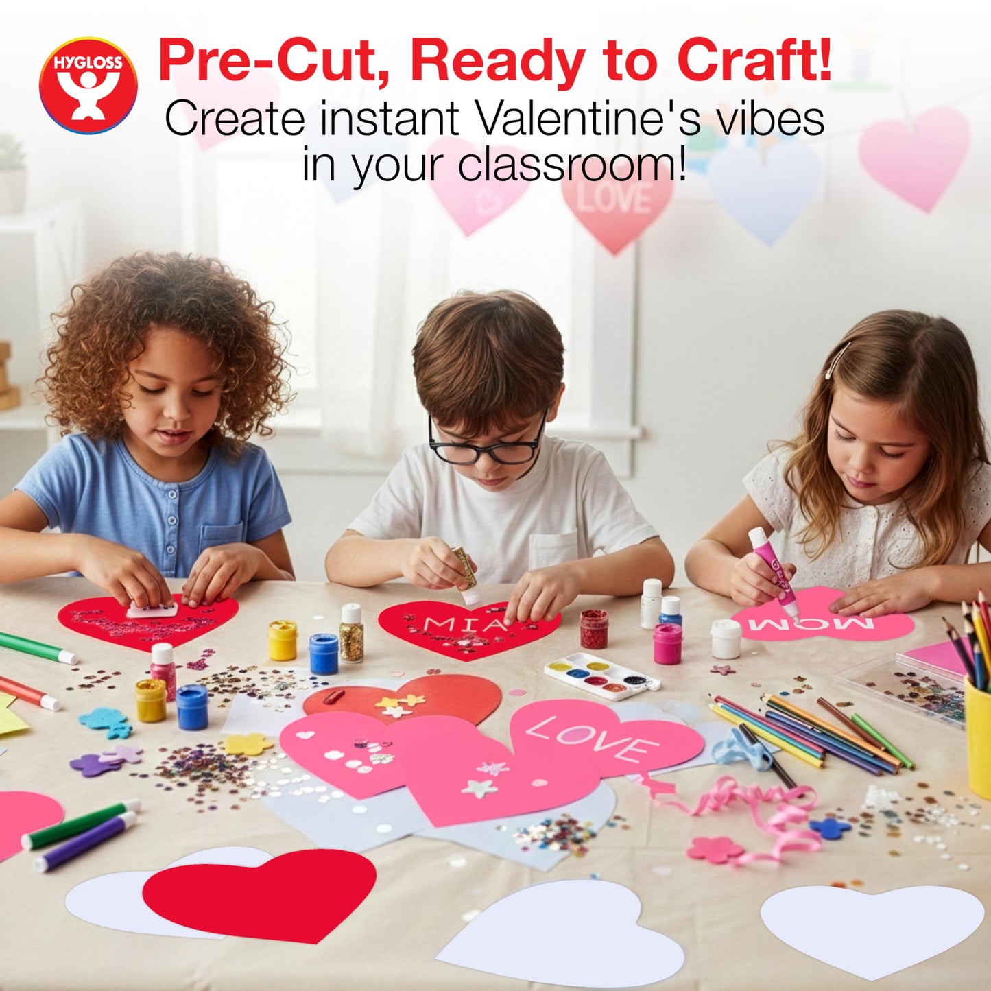 Hygloss Heart Shape Paper Cut-Outs for Arts & Crafts-Many Creative Uses-Valentine’s Day Activities-6 Inches-100 Pcs, Red, Pink & White