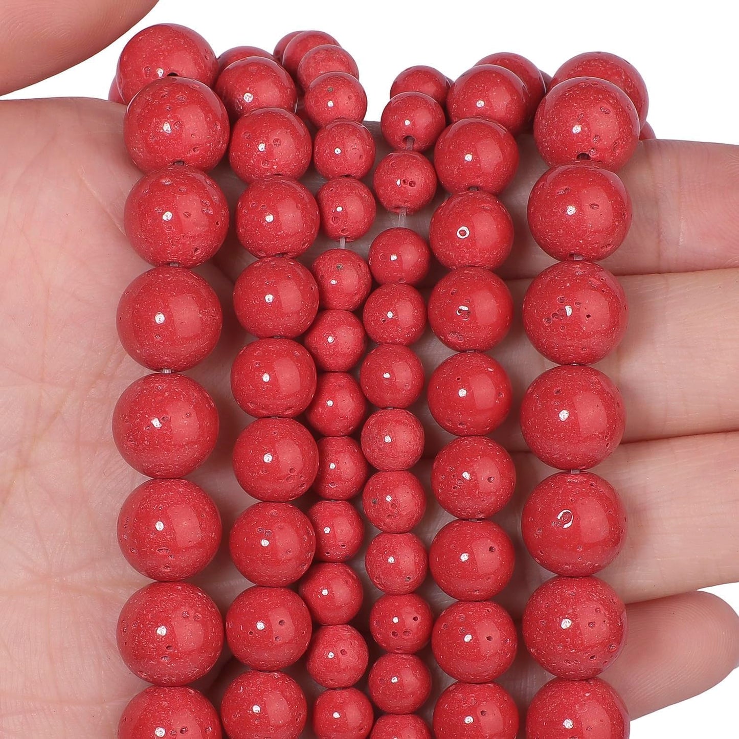 Yochus 60pcs Red Coral Beads，6mm Healing Power Natural Stone Round Loose Gemstone Beads for Jewelry Making Earring Necklace DIY Crafts