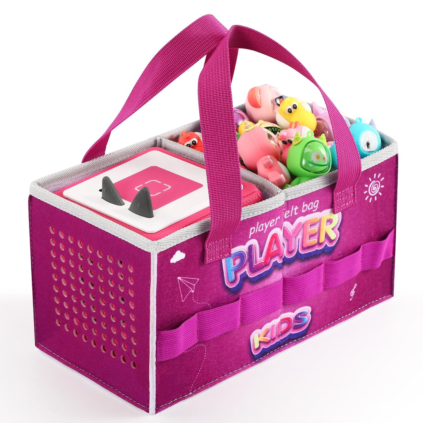 Carrying Case for Tonies Starter Set & Storage Bag for Tonies Figurine, Outdoor Hand Bag for Tonies Audio Player and Dolls Musical Toy Folding Bag for Kids Toniebox 2 Accessories (Purple Pattern)
