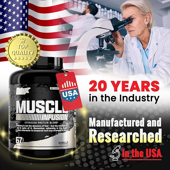 Nutrex Research, Vanilla Whey Protein Powder | 5 Ib Tub of Isolate Protein | w/EAA & Hi BCAA for Muscle Gain | Muscle Builder for Men & Women | Sports Nutrition | Delicious Taste and Texture