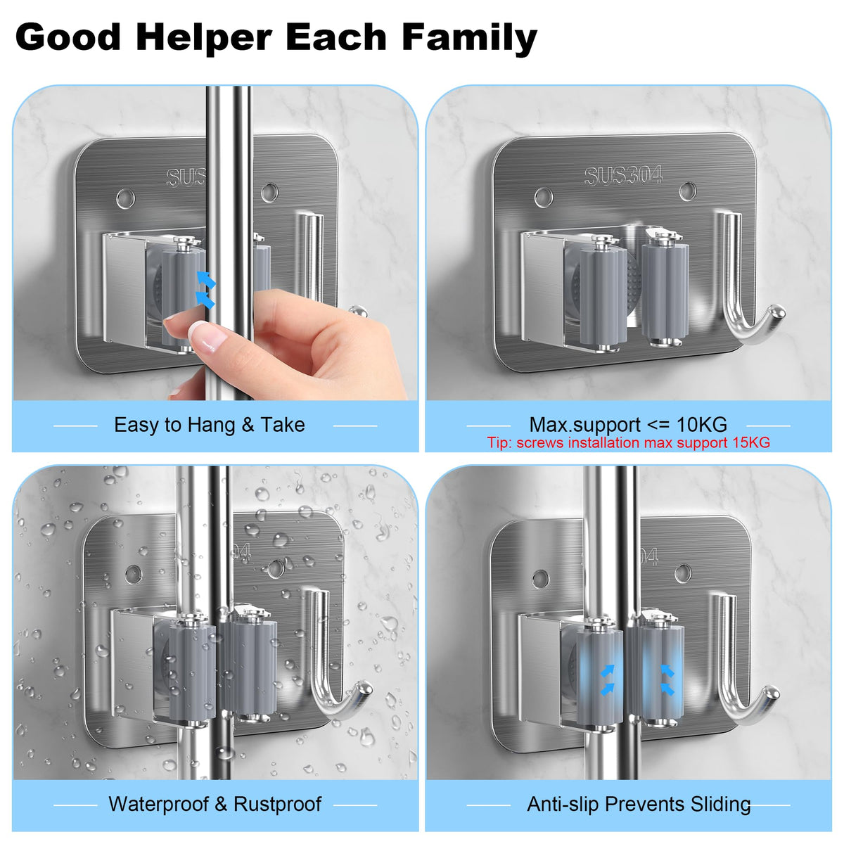2 Pack Broom Holder Wall Mount (2 Count)